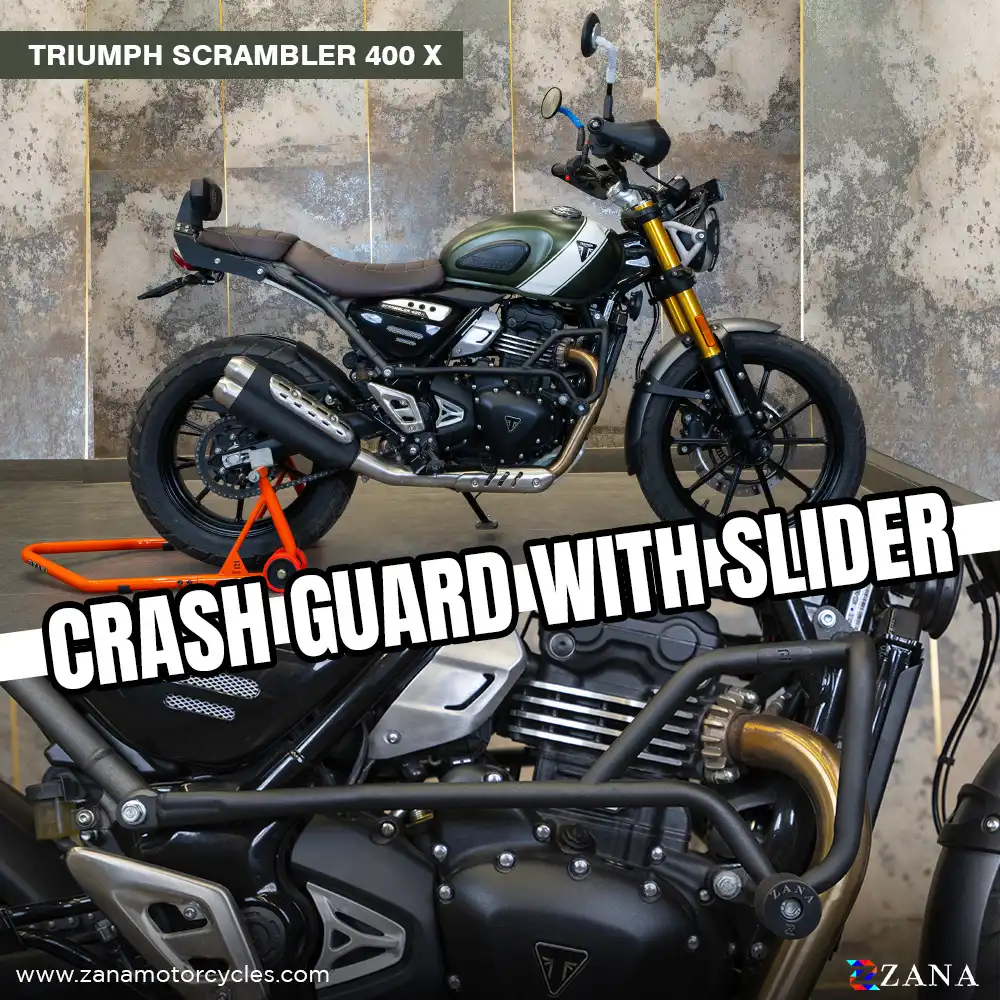 Product image of Zana Crash Guard with Sliders for Triumph Scrambler 400 X & Speed 400 – Black