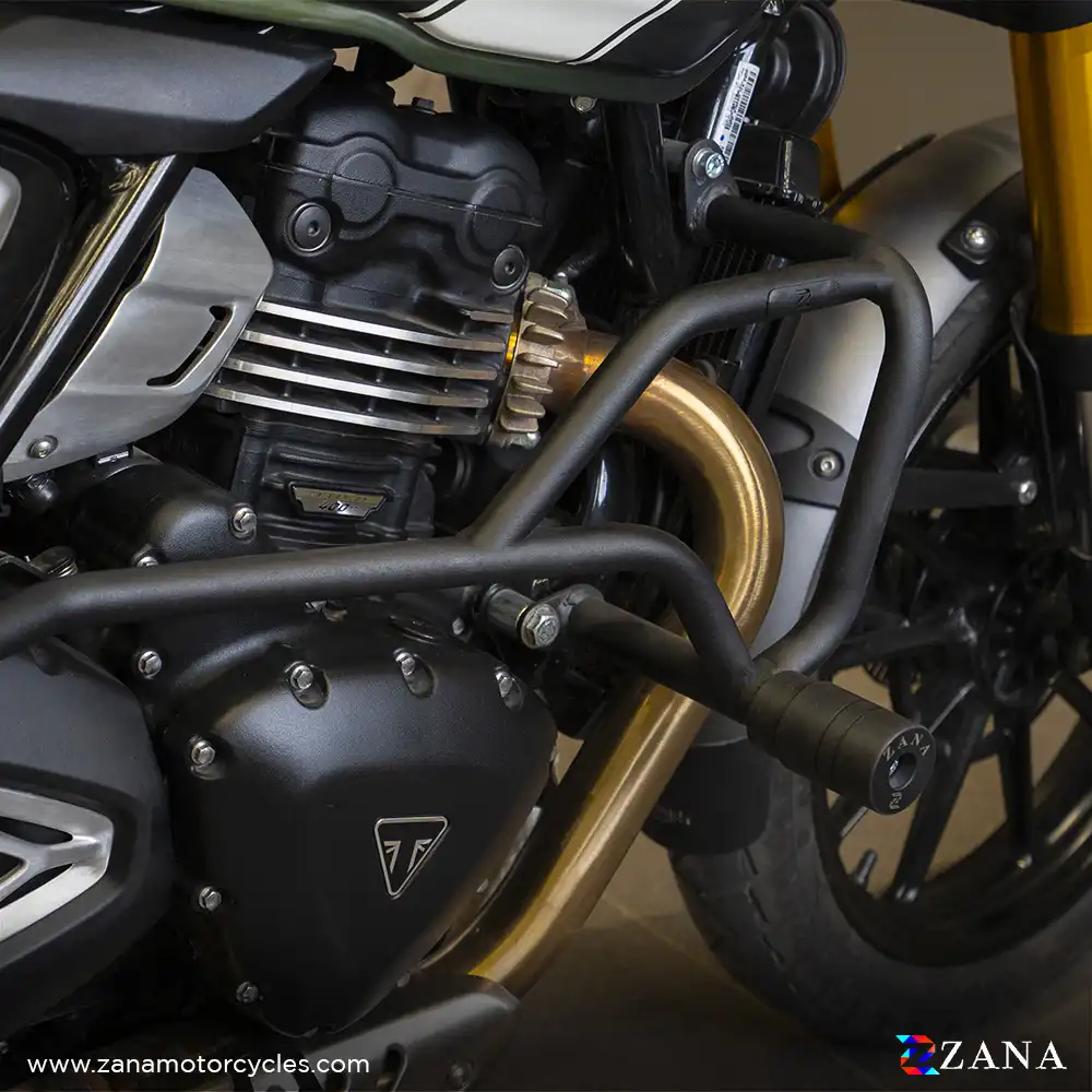 Product image of Zana Crash Guard with Sliders for Triumph Scrambler 400 X & Speed 400 – Black