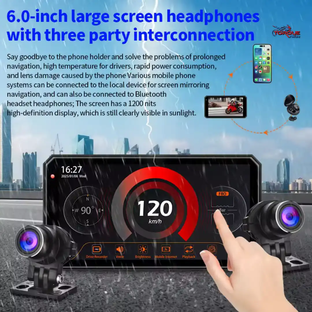 Product image of Lancol SE95 Motorcycle GPS Navigation Display with Dash Cam & TPMS – 6.1" 2K Touch Screen