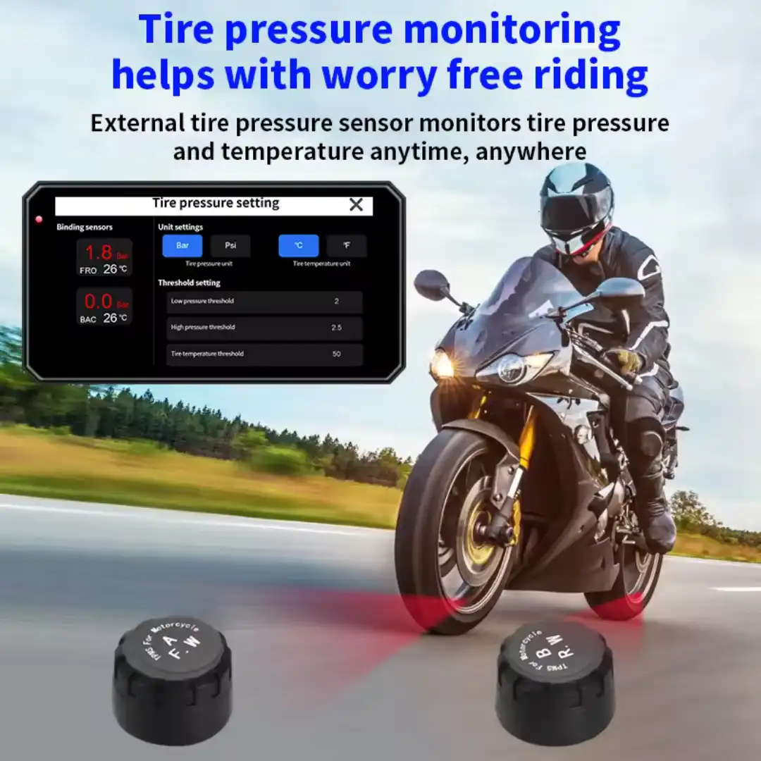 Product image of Lancol SE95 Motorcycle GPS Navigation Display with Dash Cam & TPMS – 6.1" 2K Touch Screen
