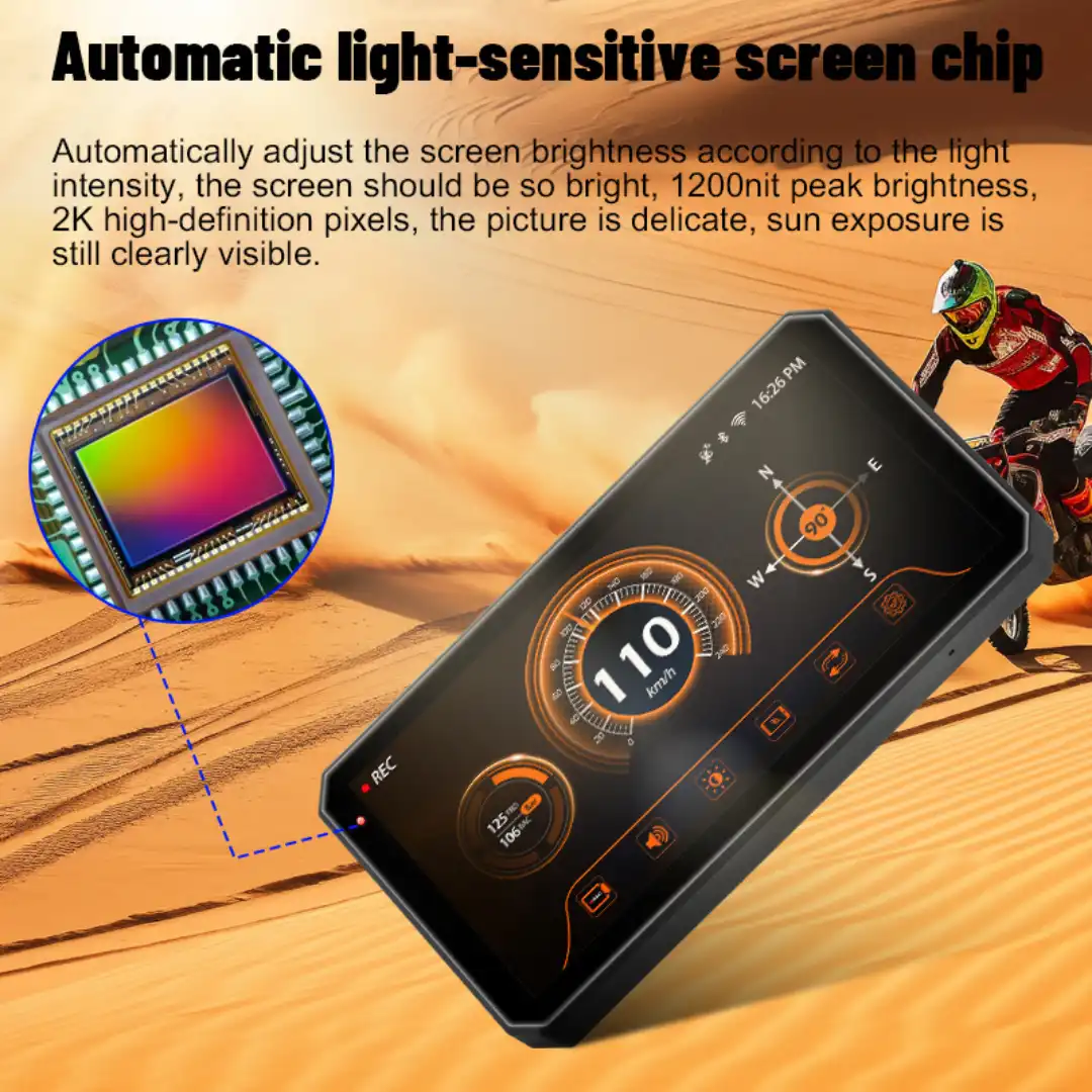 Product image of Lancol SE95 Motorcycle GPS Navigation Display with Dash Cam & TPMS – 6.1" 2K Touch Screen