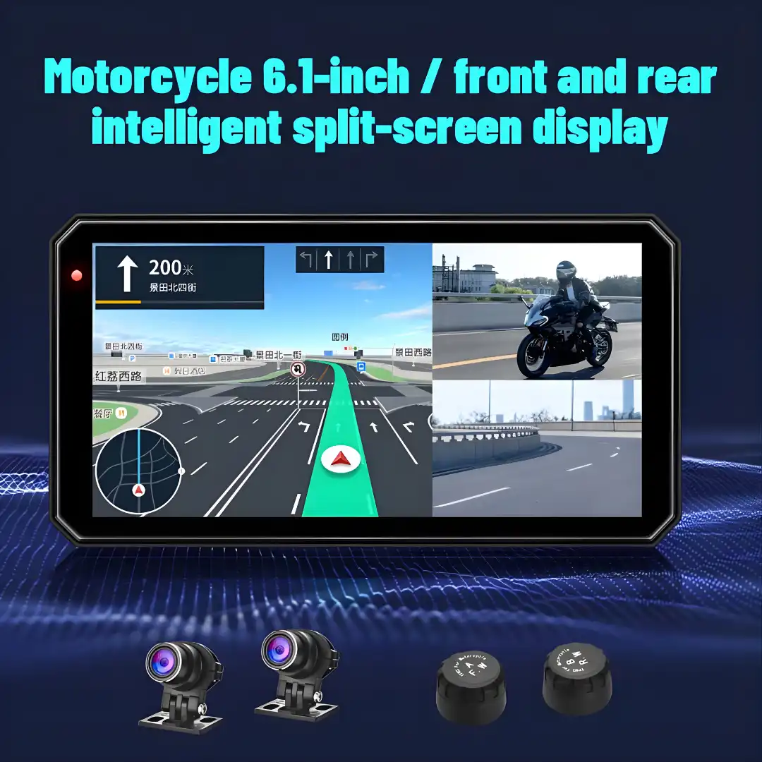 Product image of Lancol SE95 Motorcycle GPS Navigation Display with Dash Cam & TPMS – 6.1" 2K Touch Screen