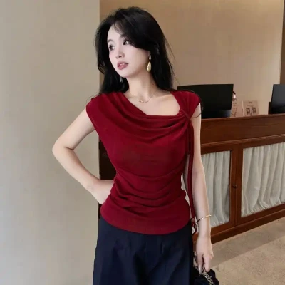 Elegant Draped Neck Sleeveless ...