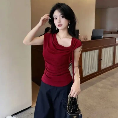 Elegant Draped Neck Sleeveless ...