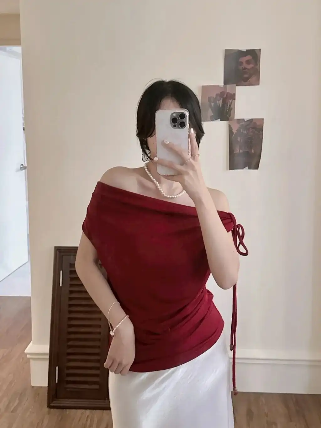 Product image of Elegant Draped Neck Sleeveless Top - Red Asymmetrical Design