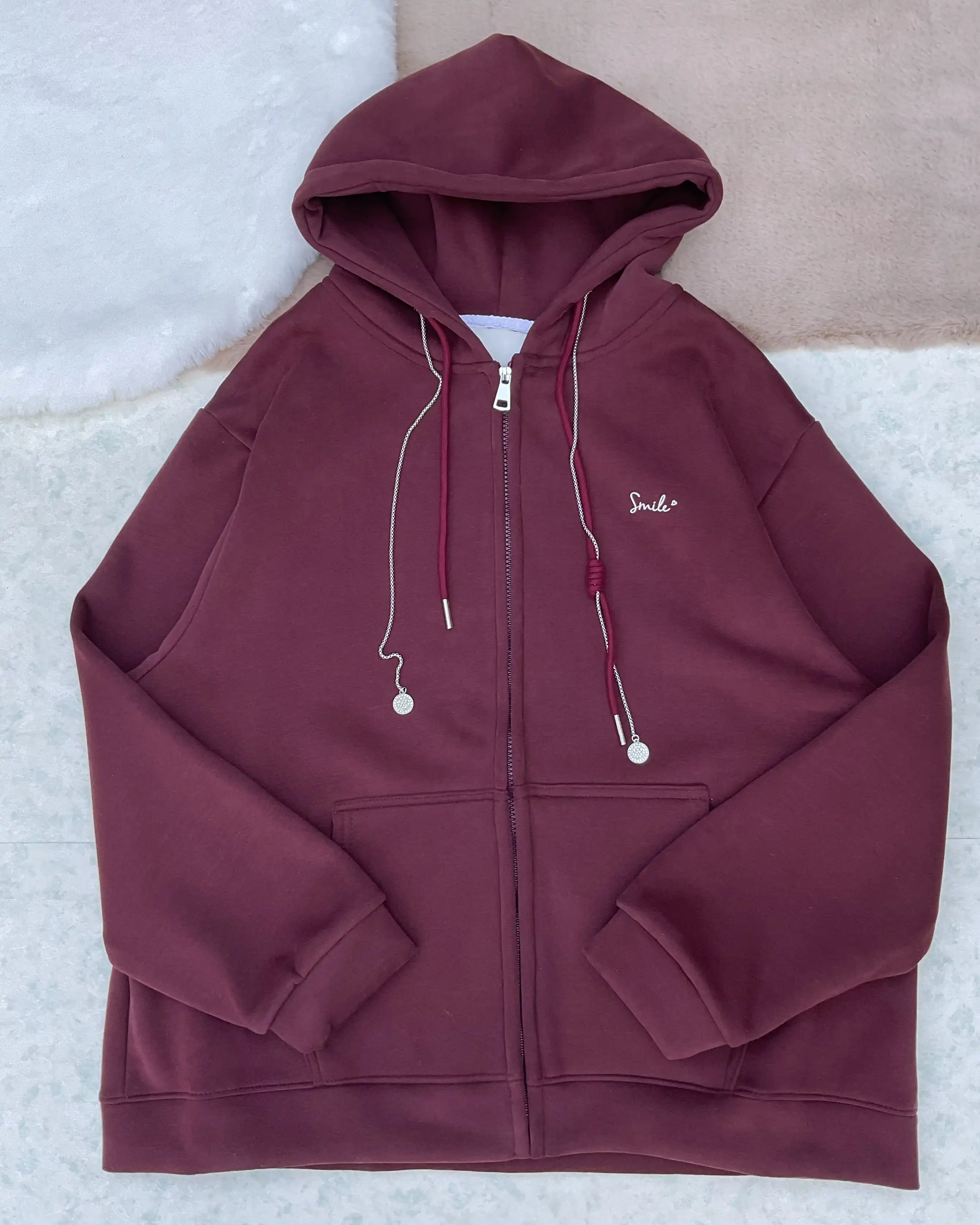 Product image of Smiley Zip  Oversized Premium Inner Fleece Hoodie