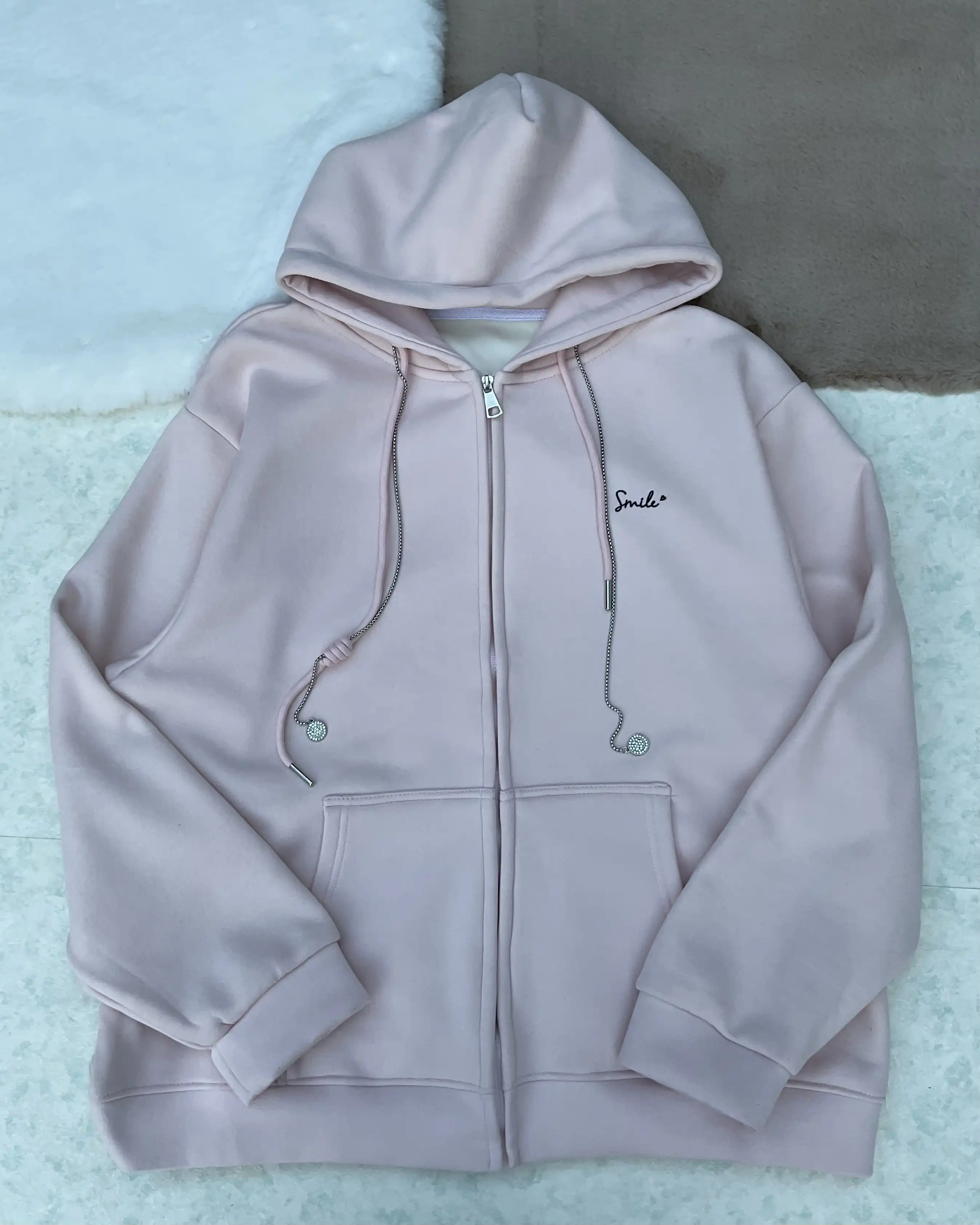 Product image of Smiley Zip  Oversized Premium Inner Fleece Hoodie