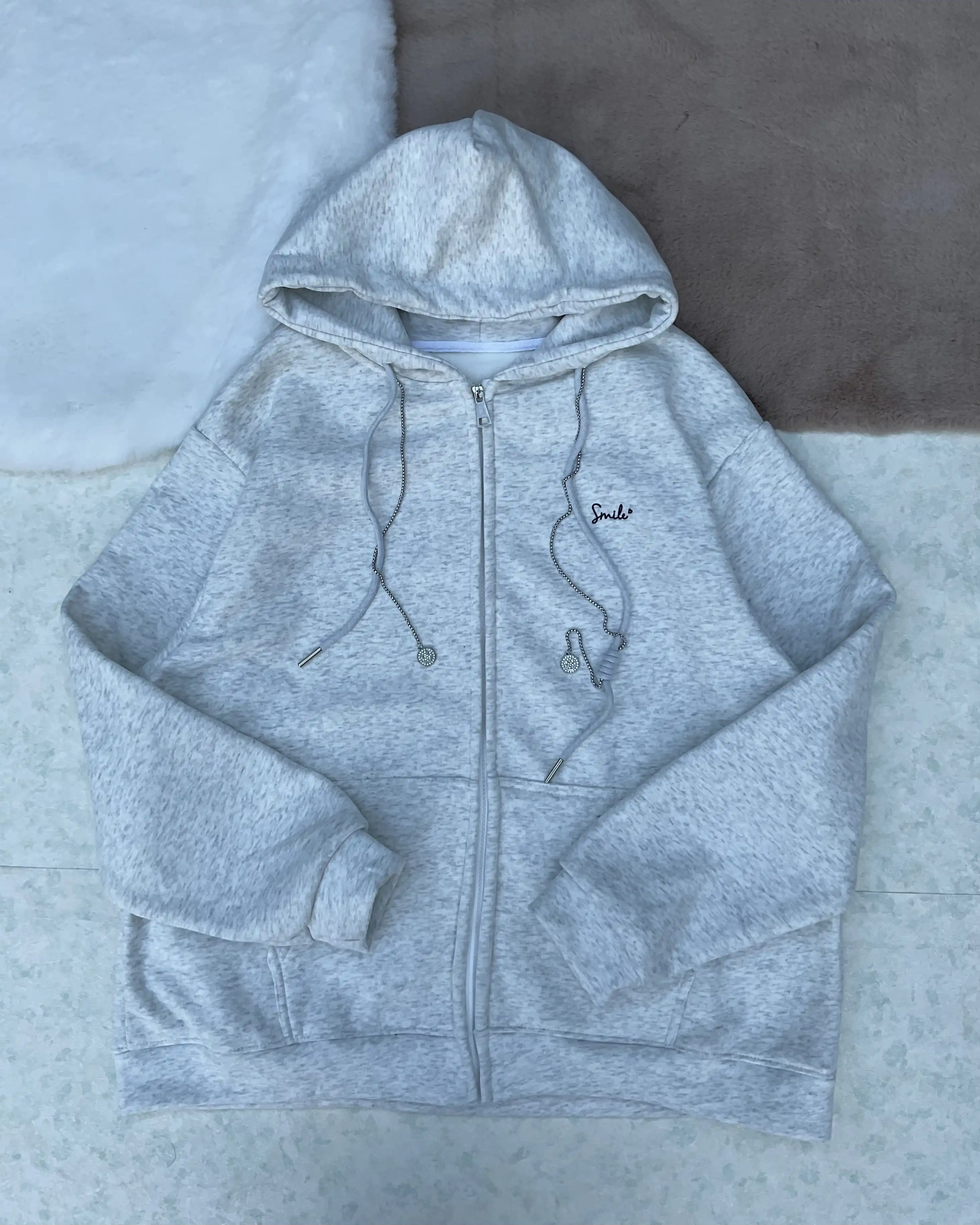 Product image of Smiley Zip  Oversized Premium Inner Fleece Hoodie