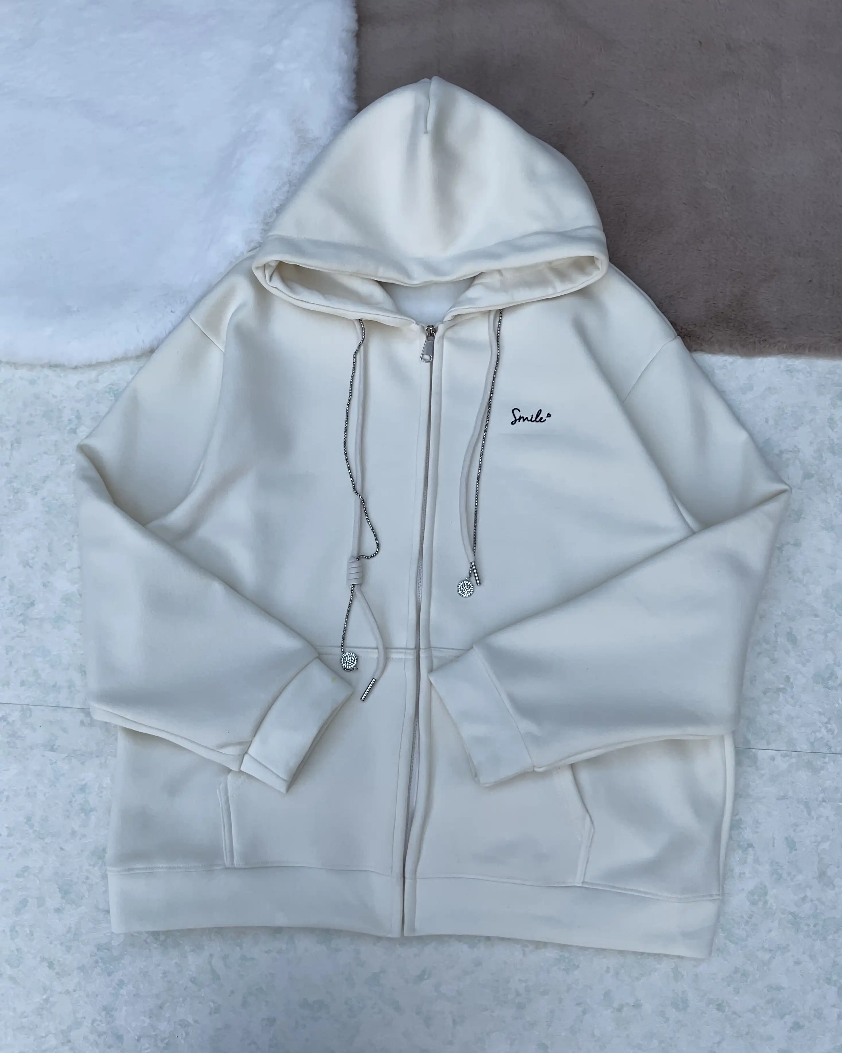 Product image of Smiley Zip  Oversized Premium Inner Fleece Hoodie
