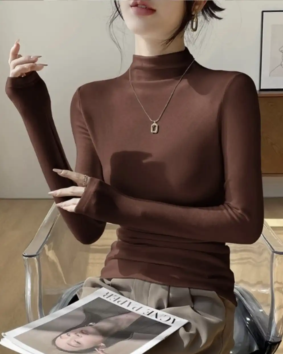 Product image of Brushed Fleece Mock Neck Top