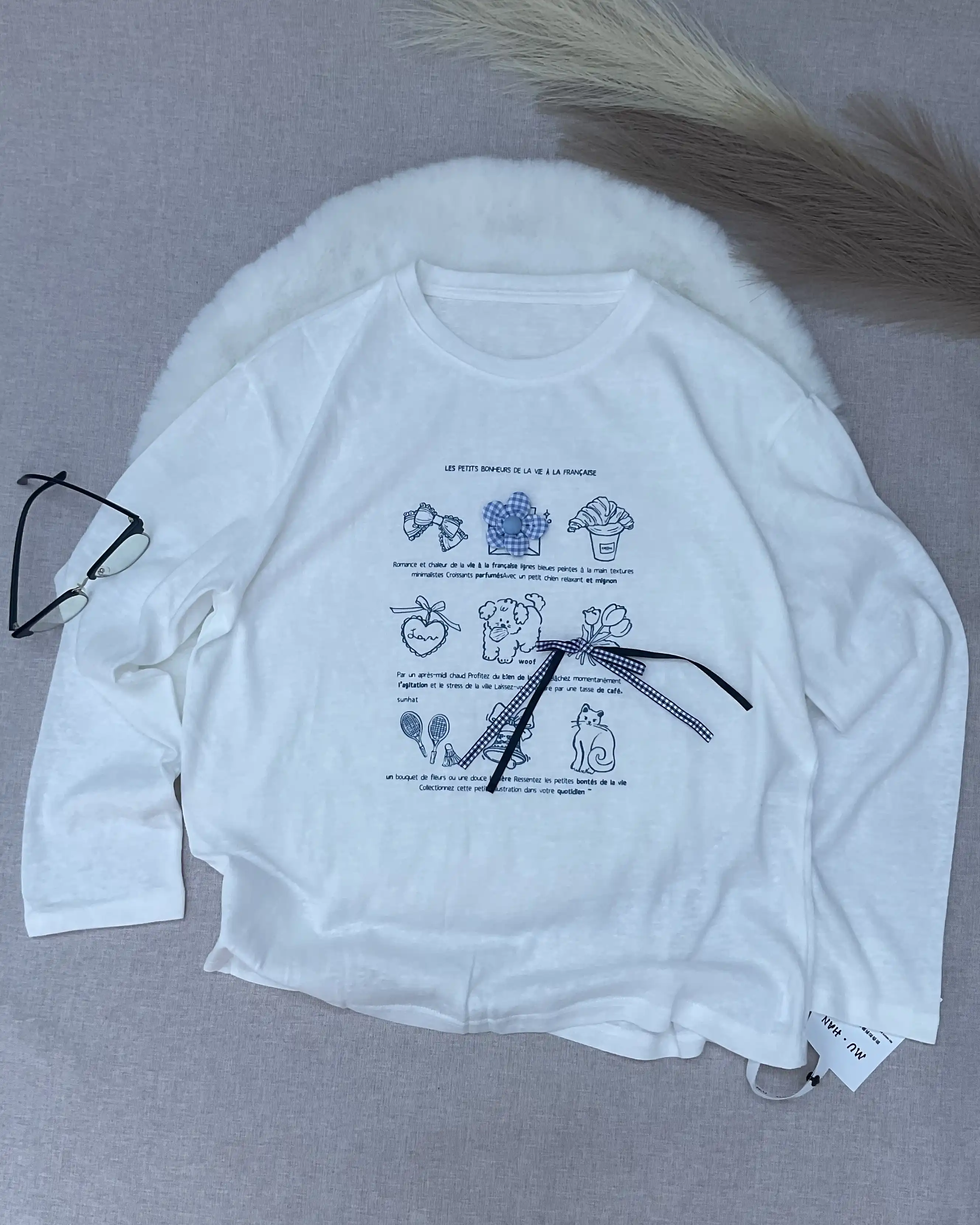 Product image of Tencel Breeze Full Sleeve Tee - Blue Flower And Bow