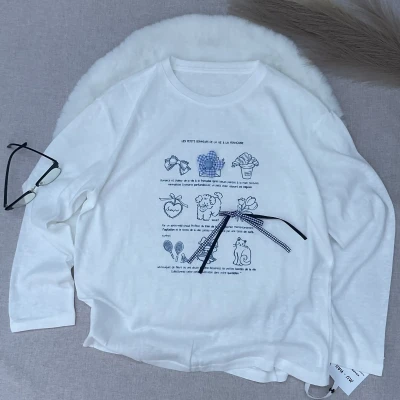 Tencel Breeze Full Sleeve Tee - Blue Flower And Bow