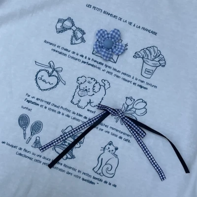 Tencel Breeze Full Sleeve Tee - Blue Flower And Bow