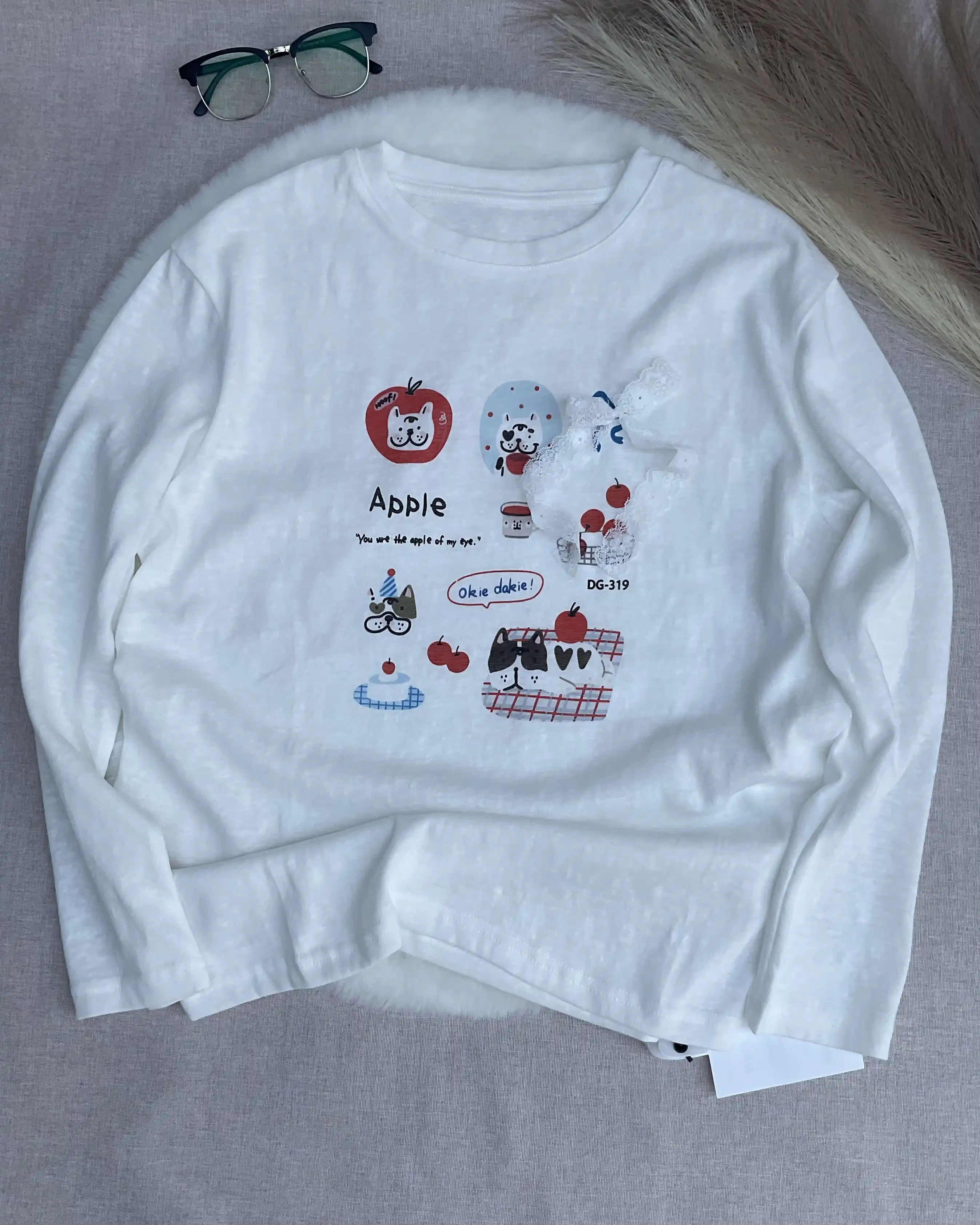 Product image of Tencel Breeze Full Sleeve Tee - Apple & Lace Bow