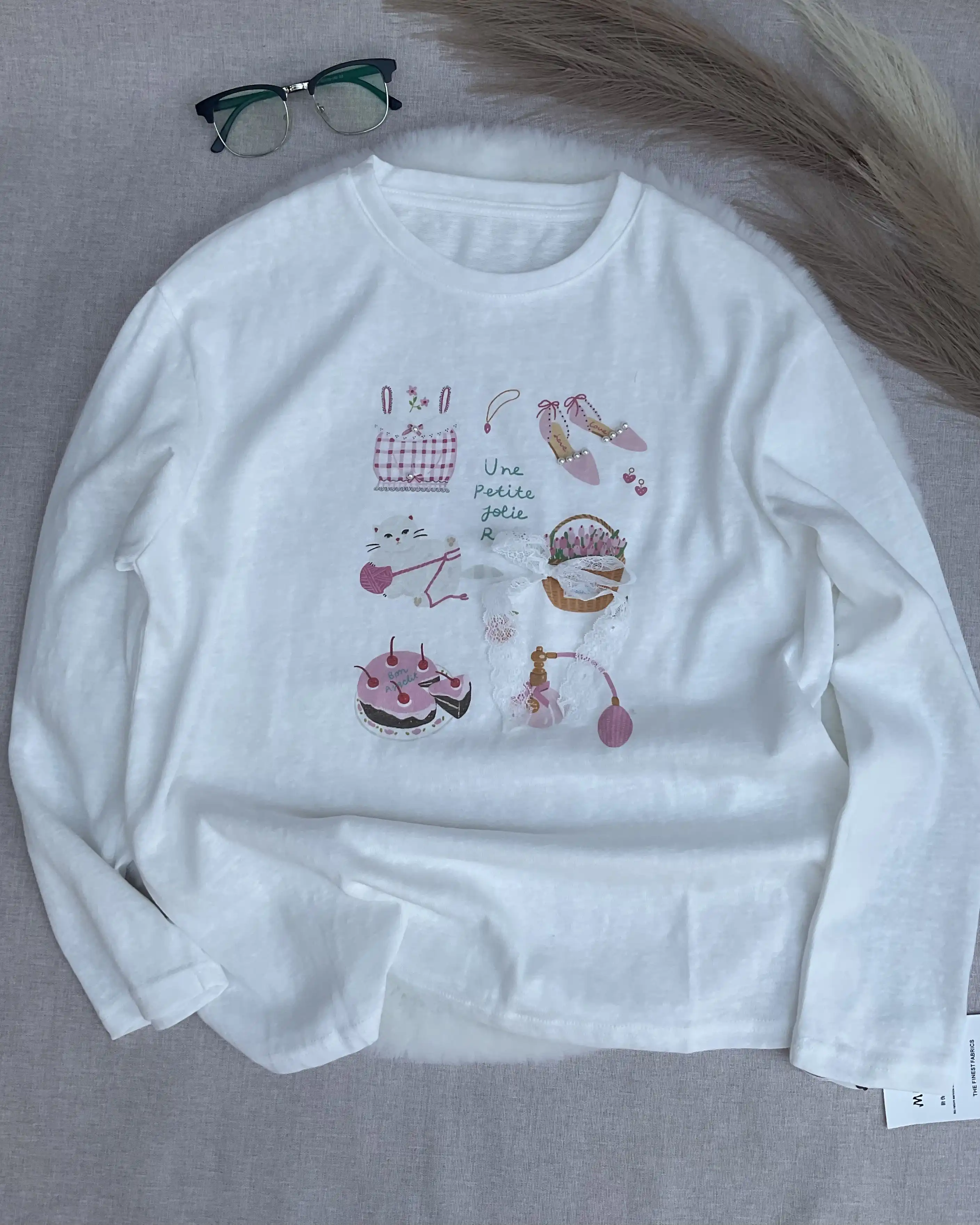 Product image of Tencel Breeze Full Sleeve Tee - Pearl & Lace Bow