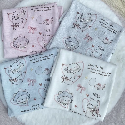 Tencel Breeze Full Sleeve Tee -  Lucky Cat With Pearl & Lace...