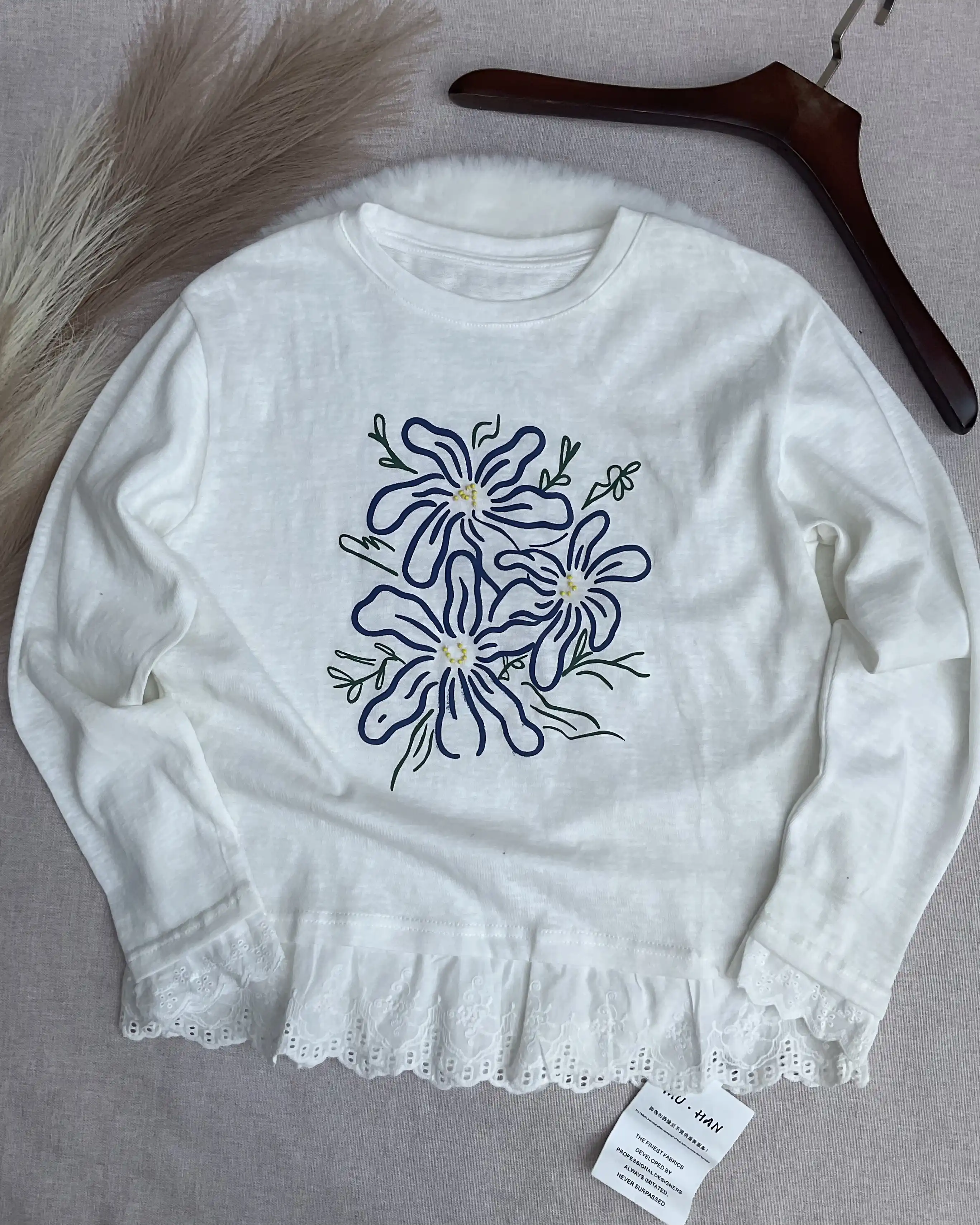 Product image of Tencel Breeze Patchwork Lace-Edge Tee