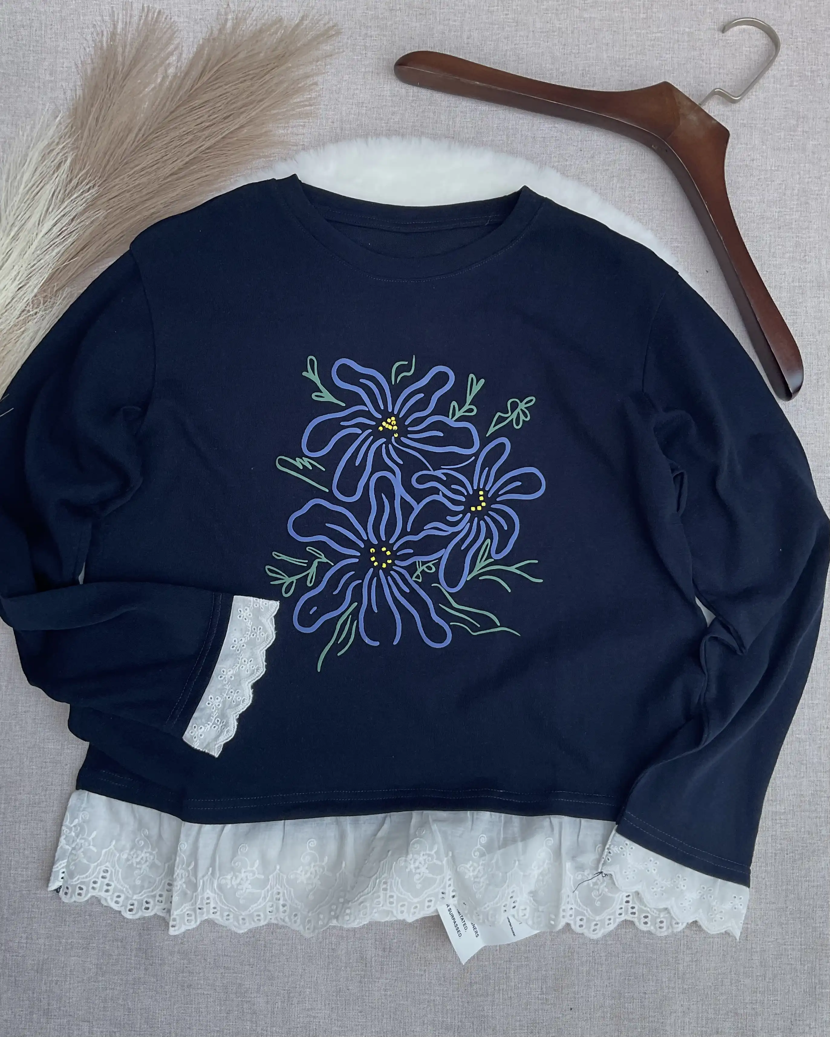 Product image of Tencel Breeze Patchwork Lace-Edge Tee