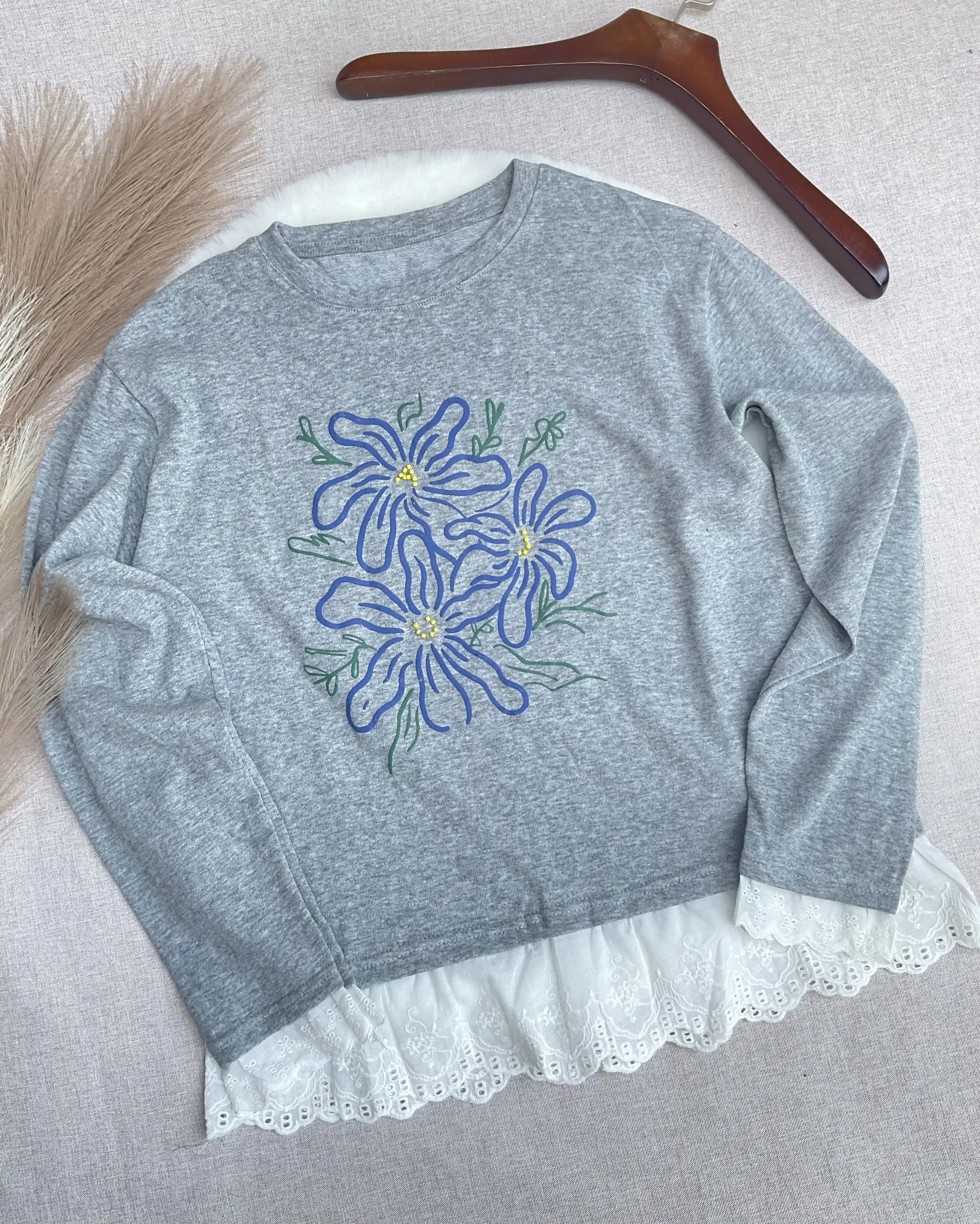 Product image of Tencel Breeze Patchwork Lace-Edge Tee