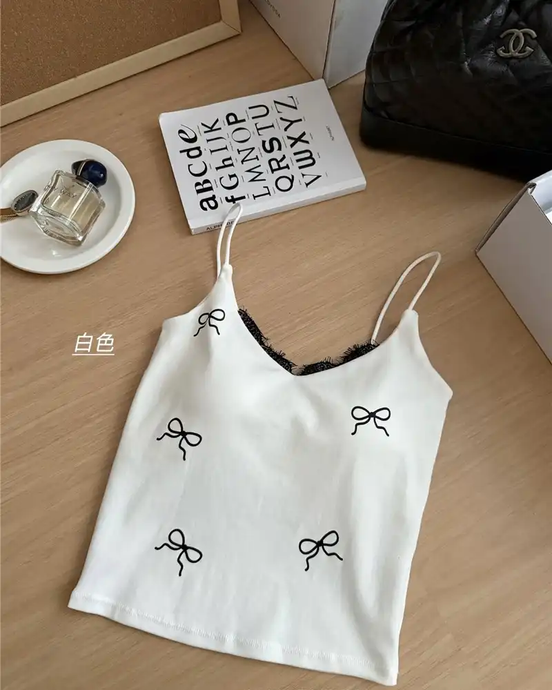 Product image of Ribbon Print Lace-Trimmed Camisole with Integrated Padding