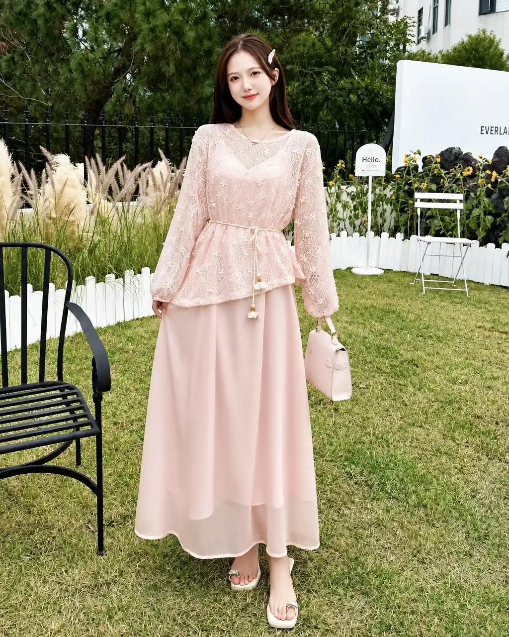 Blush Bloom Lace Layered Dress Set