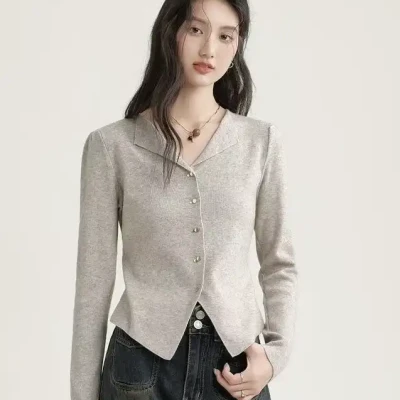 Ribbed Knit Blazer Cardigan