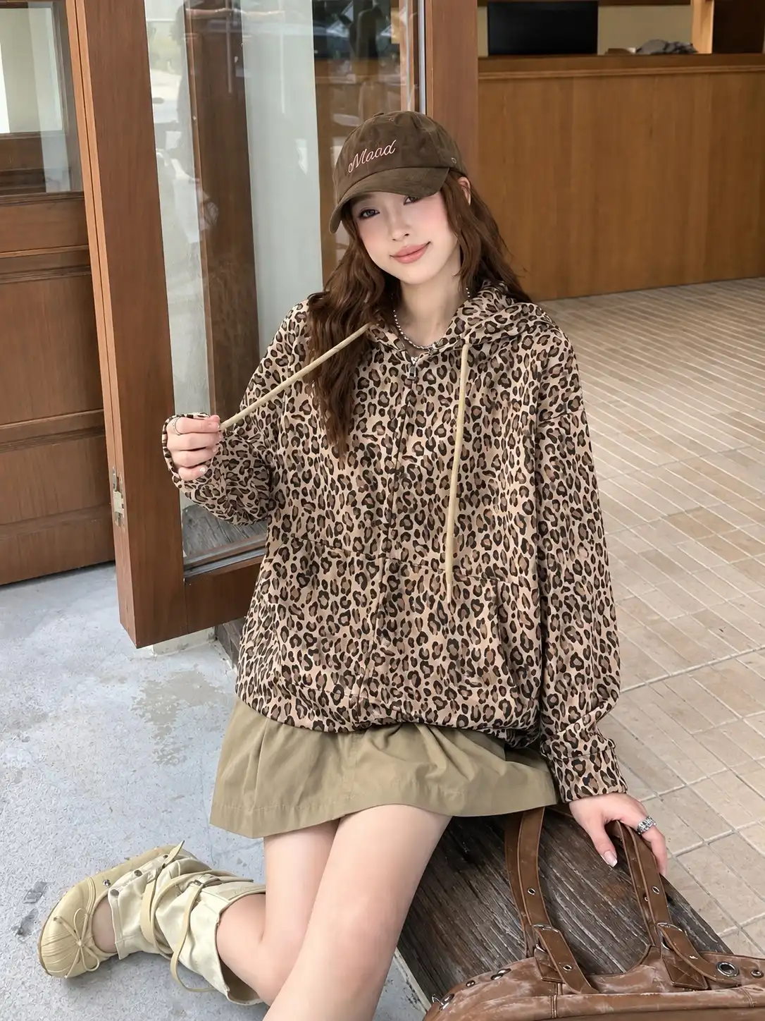Product image of Y2K Oversized Leopard Print Full-Zip Hoodie