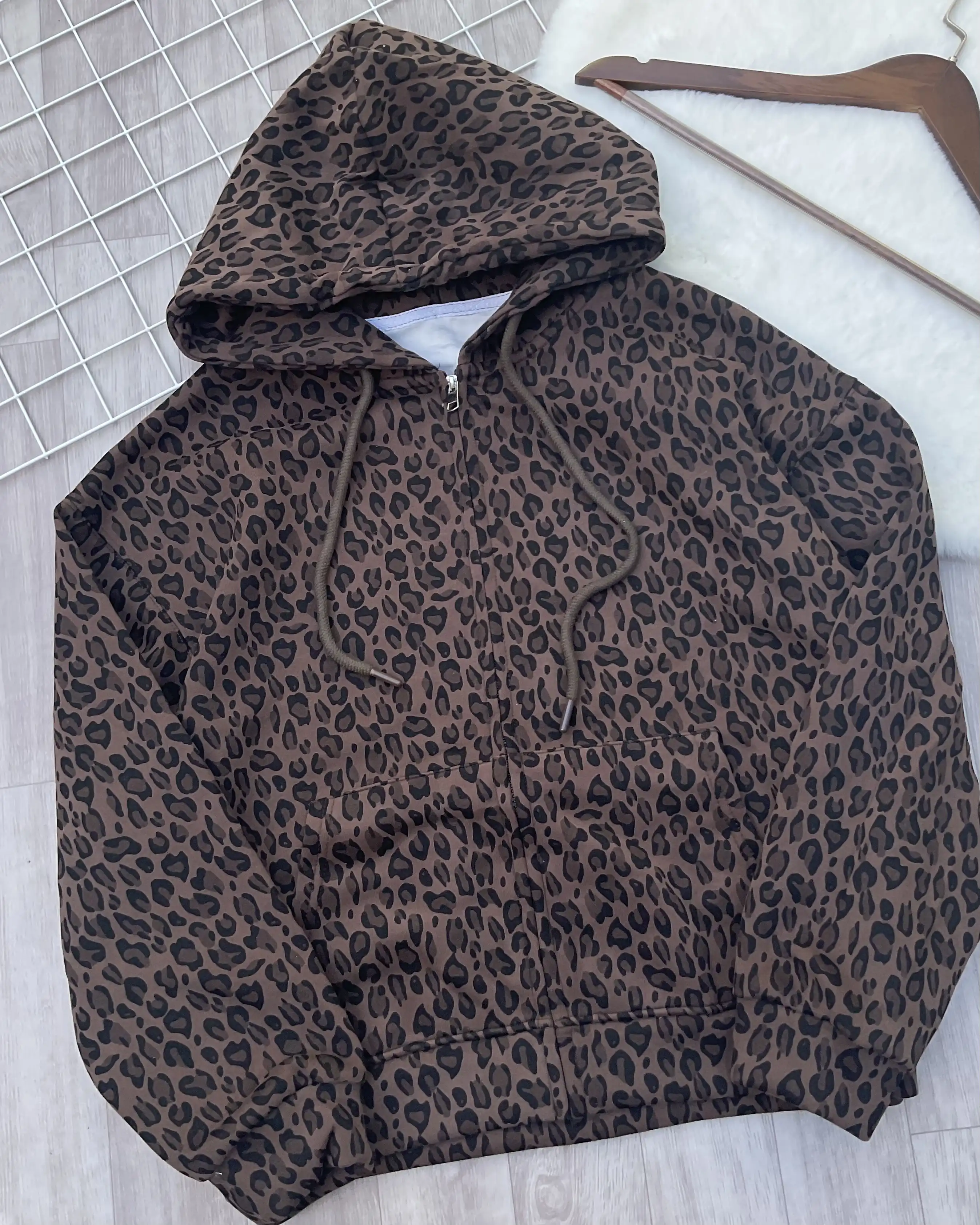 Product image of Y2K Oversized Leopard Print Full-Zip Hoodie