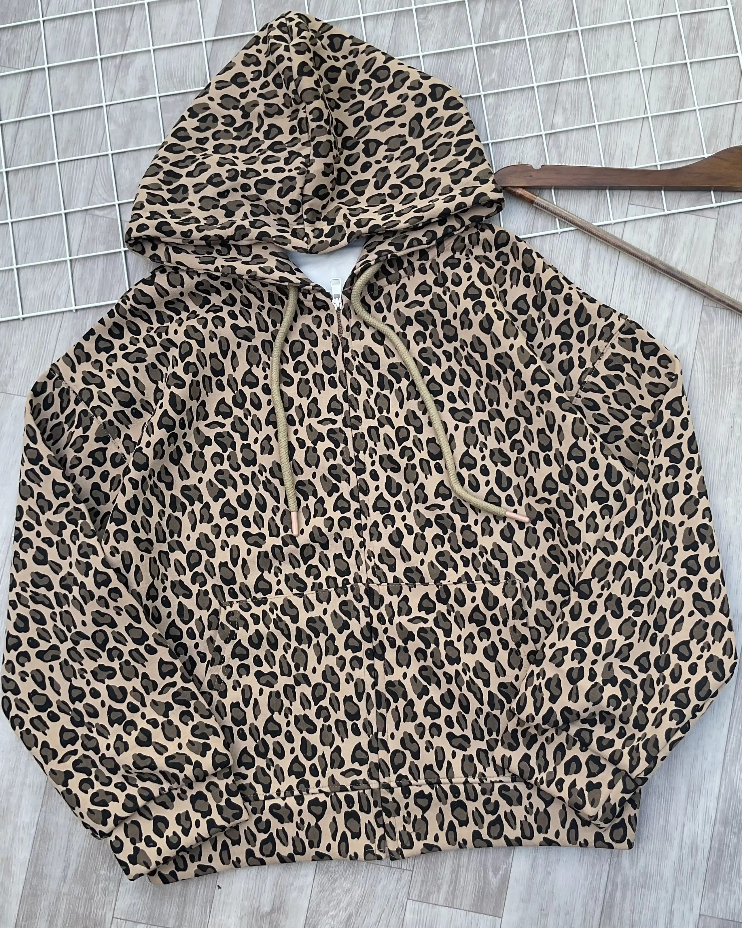 Product image of Y2K Oversized Leopard Print Full-Zip Hoodie