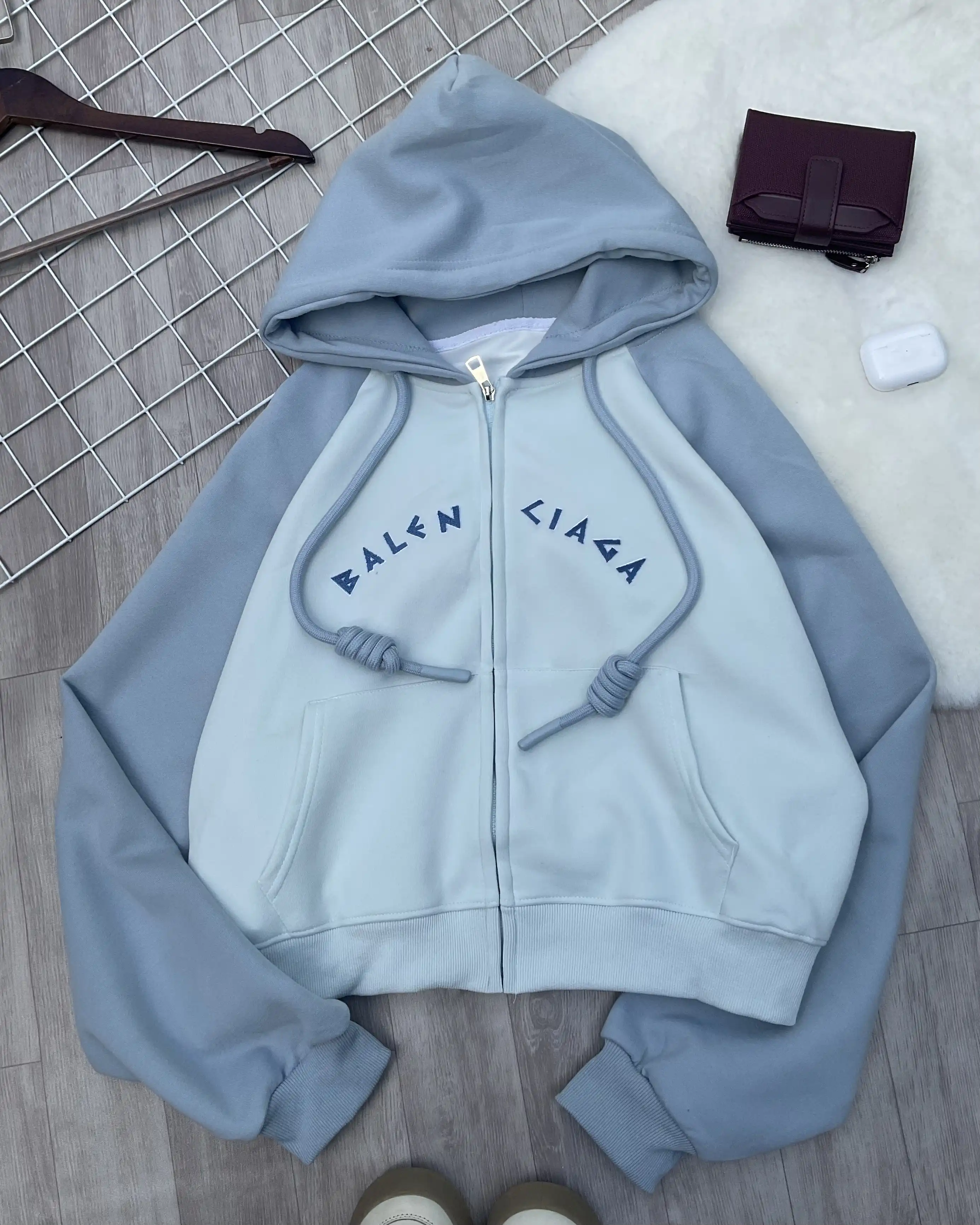 Product image of Raglan Sleeve Oversized Cropped Zip-Up Hoodie