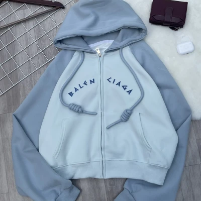 Raglan Sleeve Oversized Cropped Zip-Up Hoodie