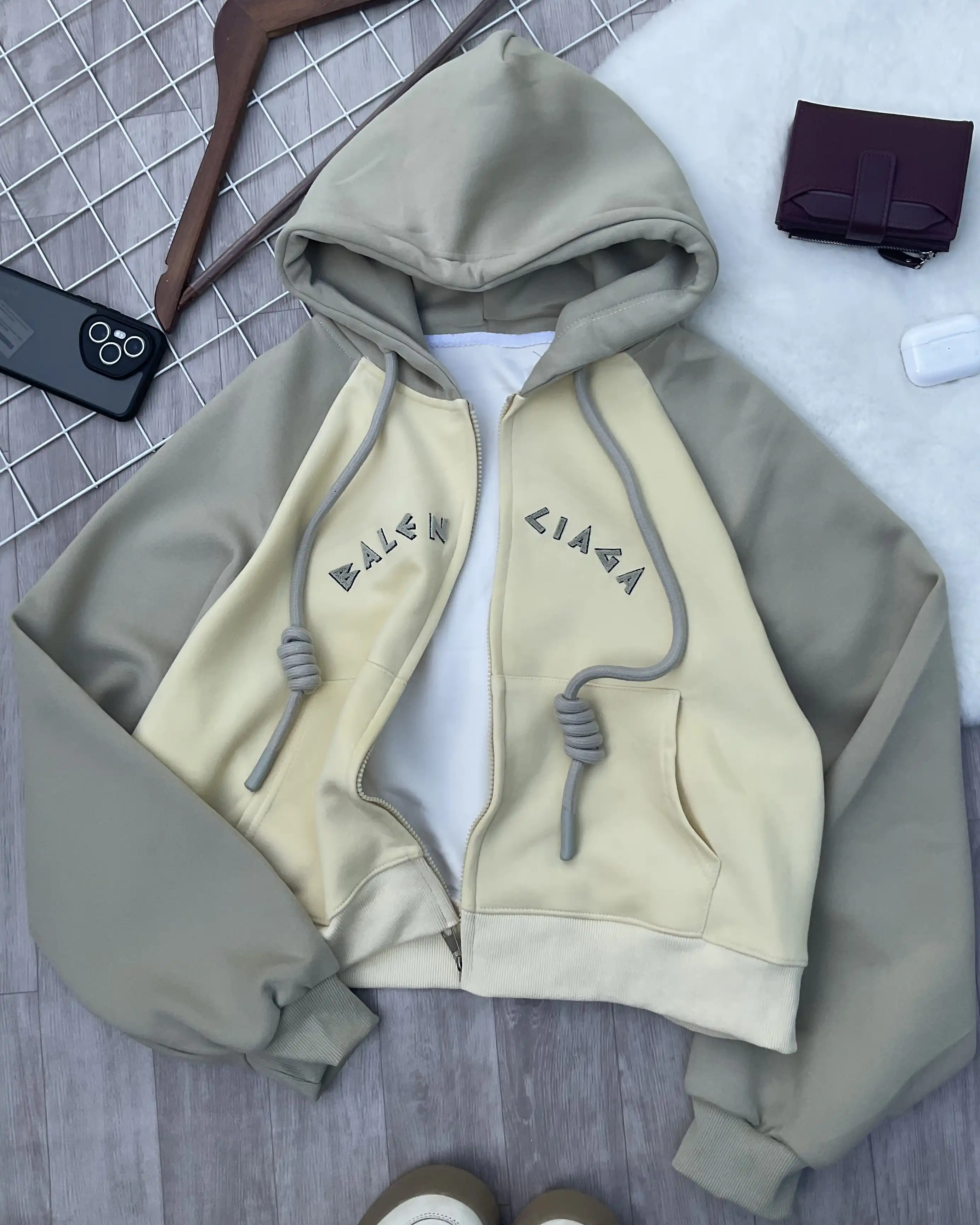 Product image of Raglan Sleeve Oversized Cropped Zip-Up Hoodie