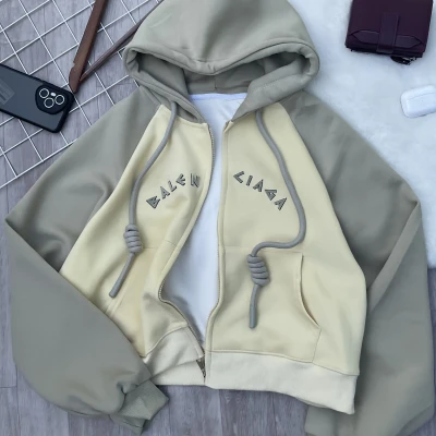 Raglan Sleeve Oversized Cropped Zip-Up Hoodie