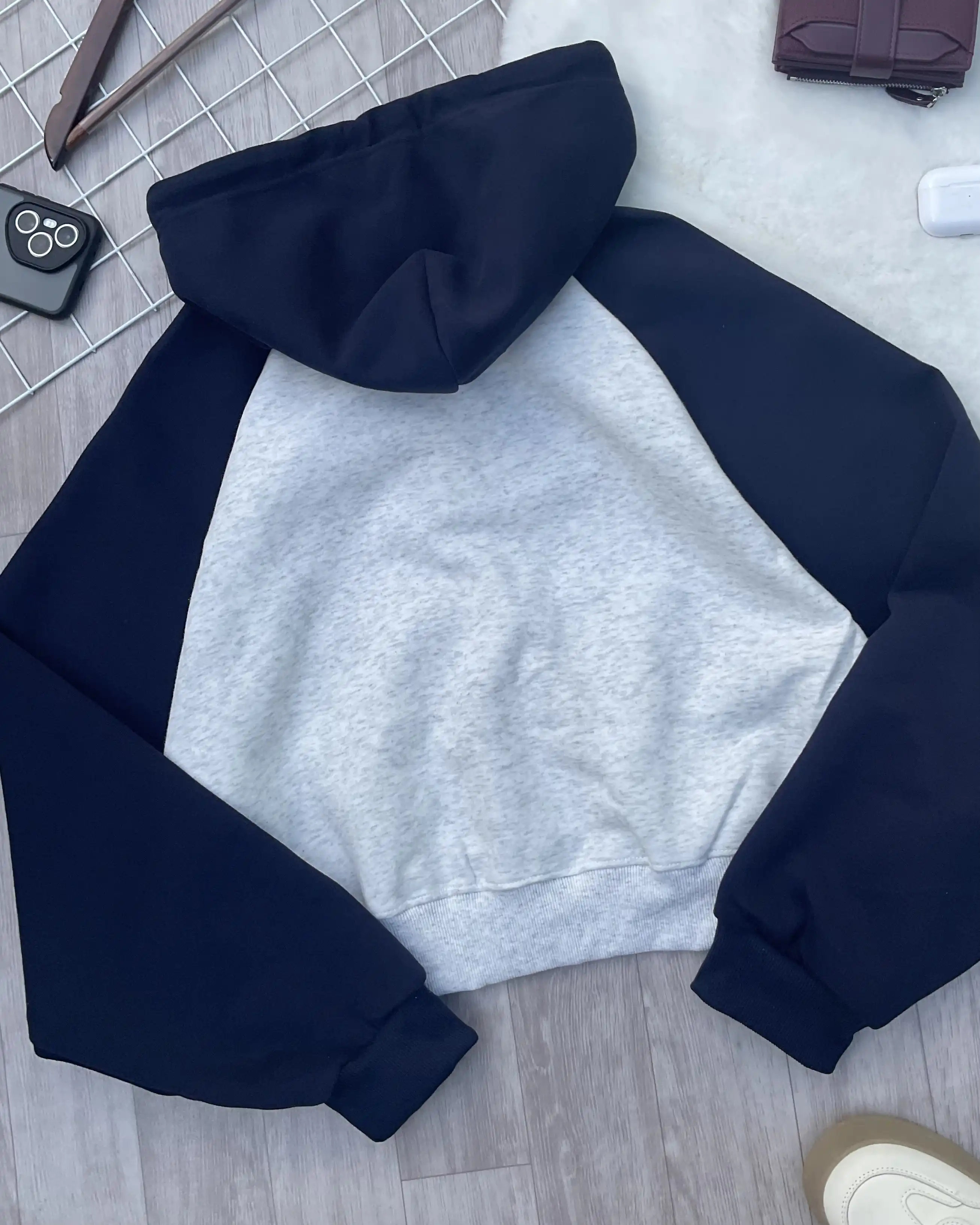Product image of Raglan Sleeve Oversized Cropped Zip-Up Hoodie
