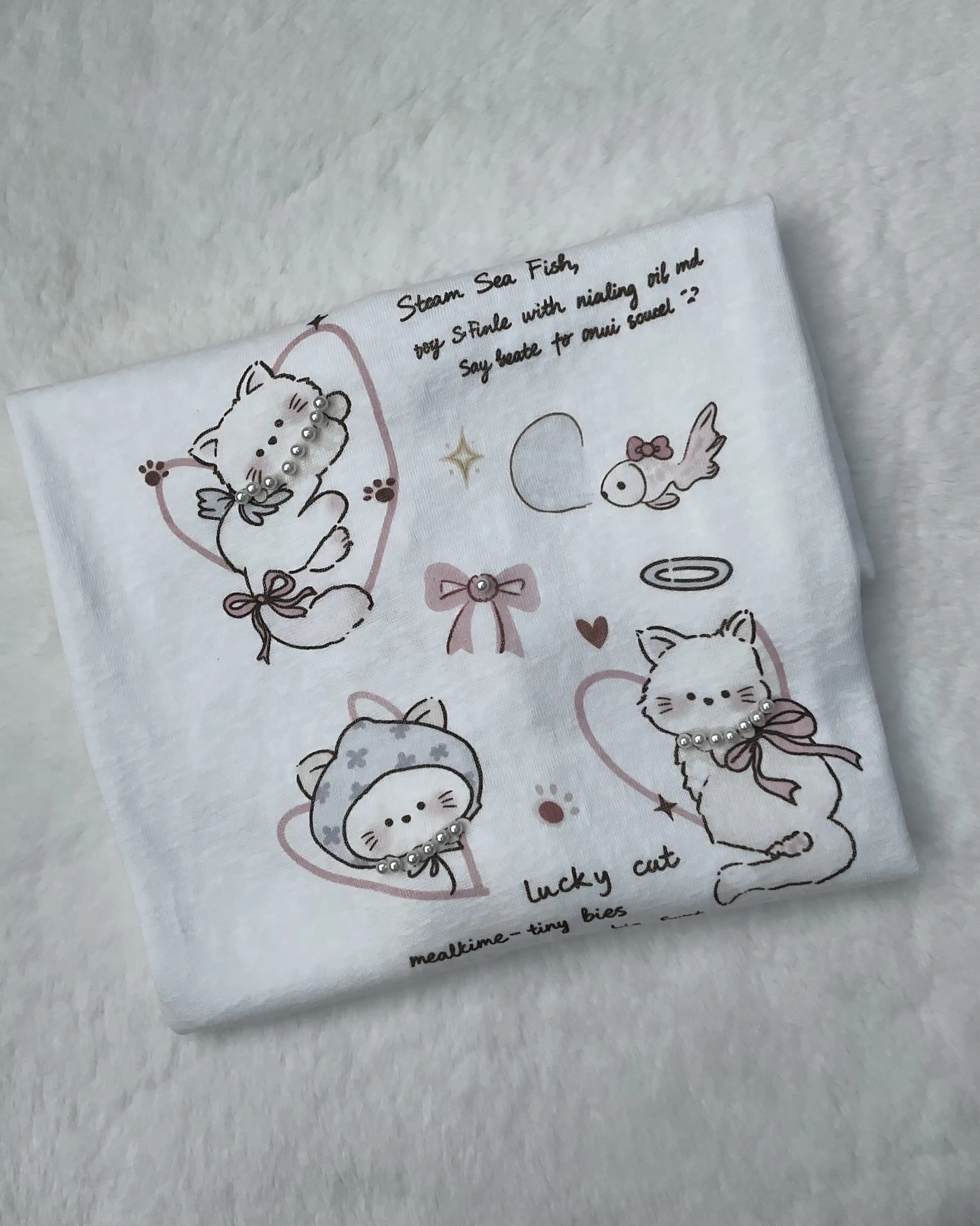 Product image of Tencel Breeze Full Sleeve Tee - Lucky Cat ( Pearl Detail)