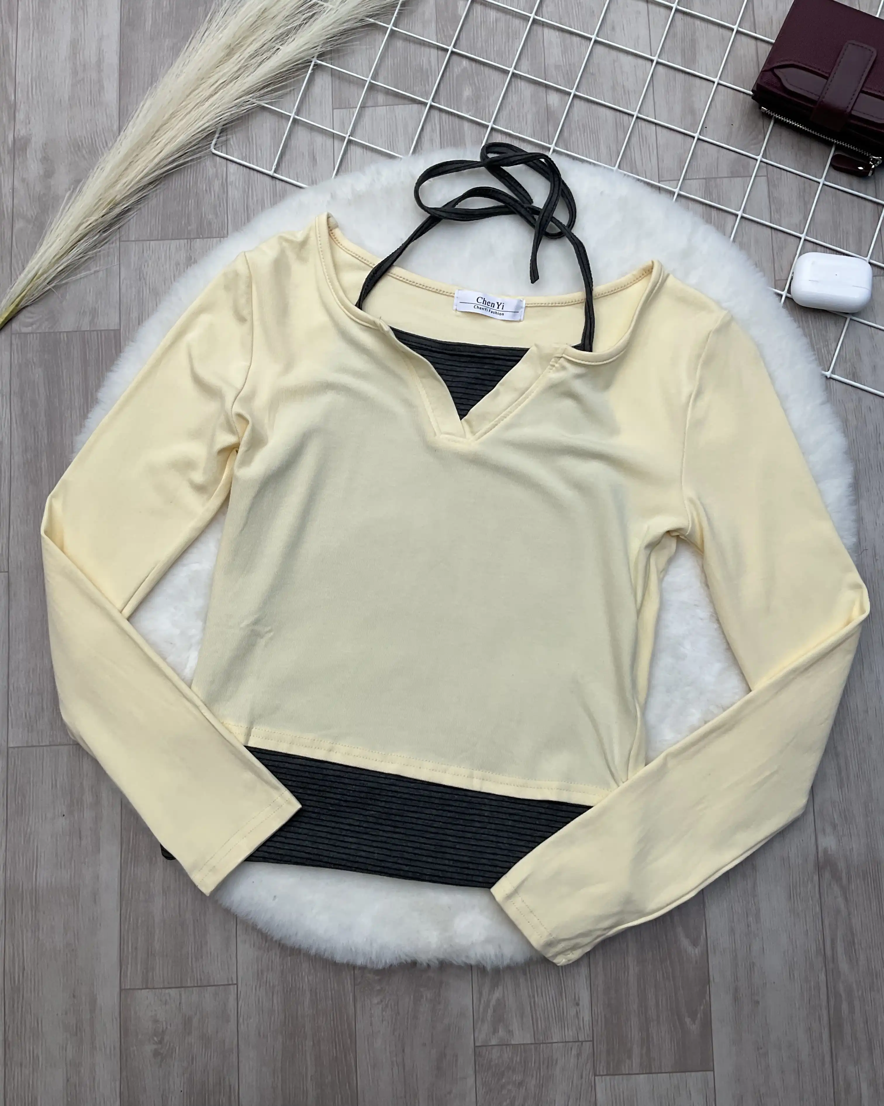 Product image of Halter Henley Layered Stripe Top