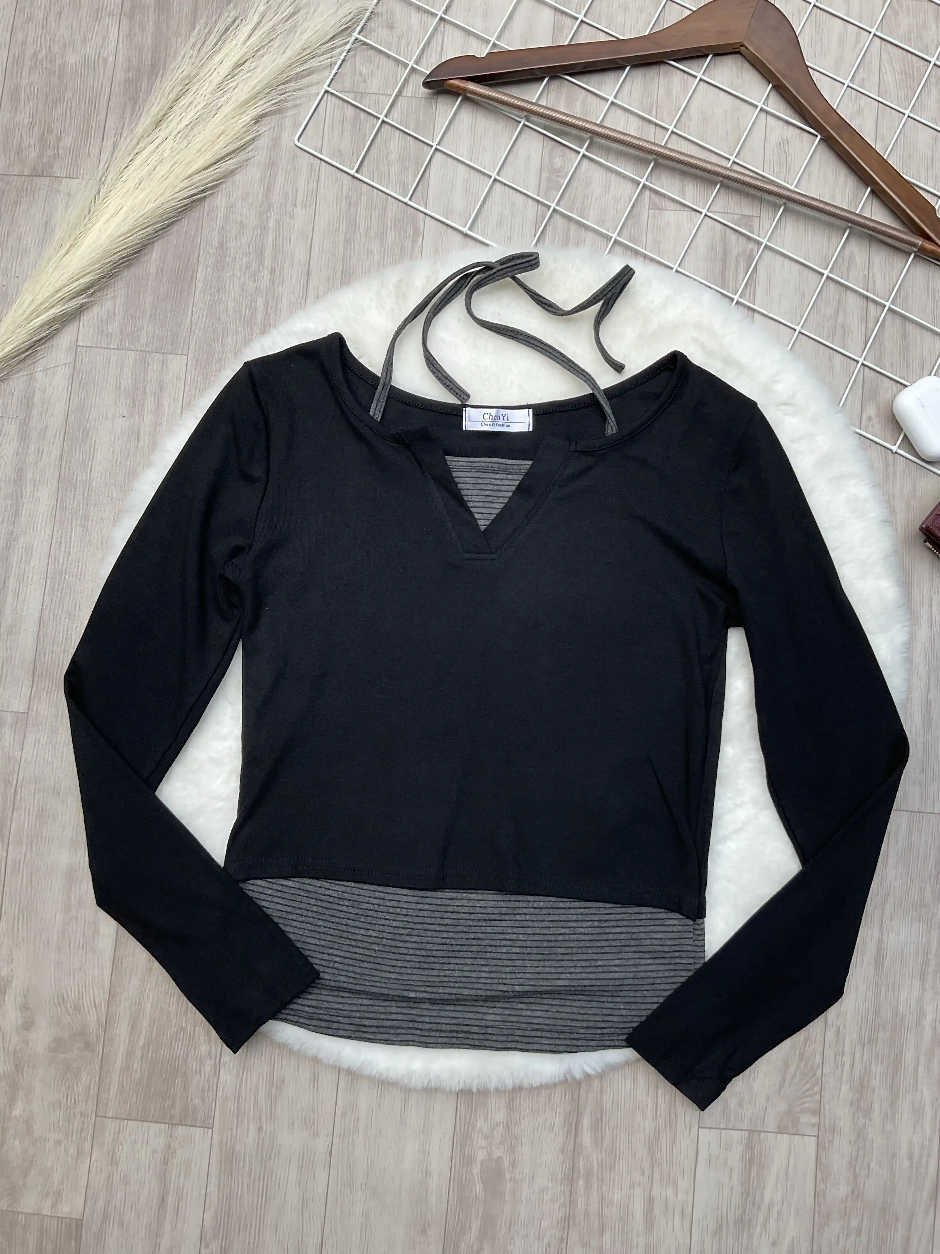 Product image of Halter Henley Layered Stripe Top