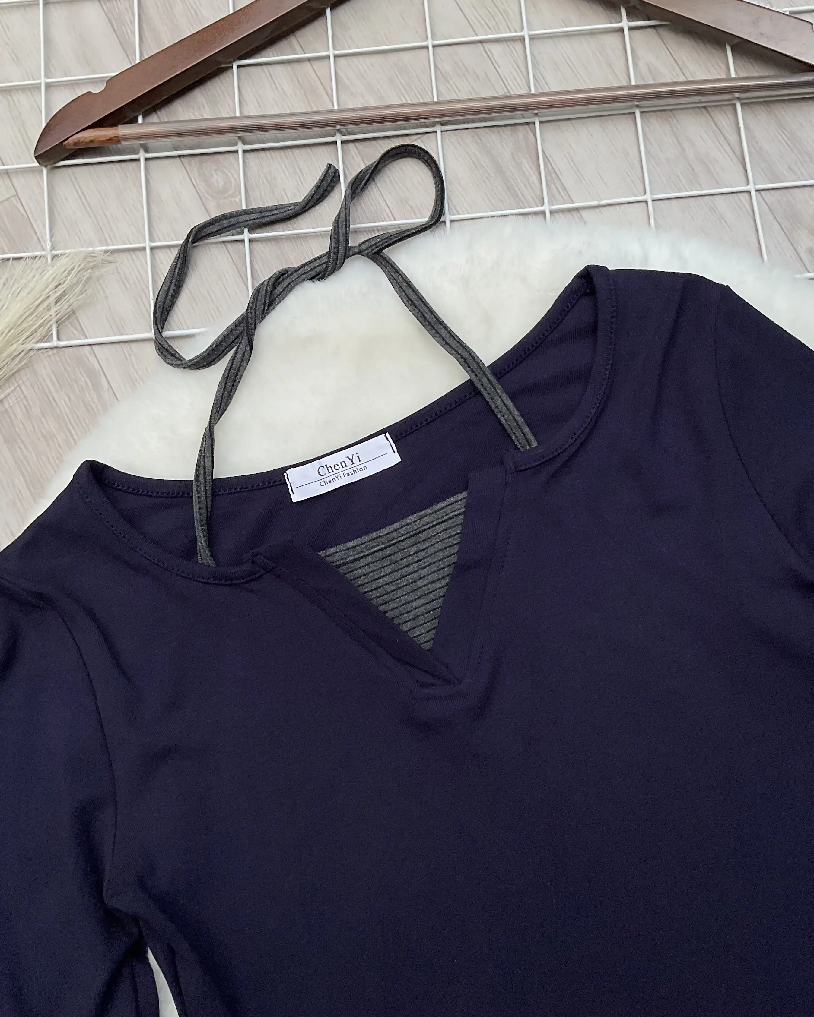 Product image of Halter Henley Layered Stripe Top