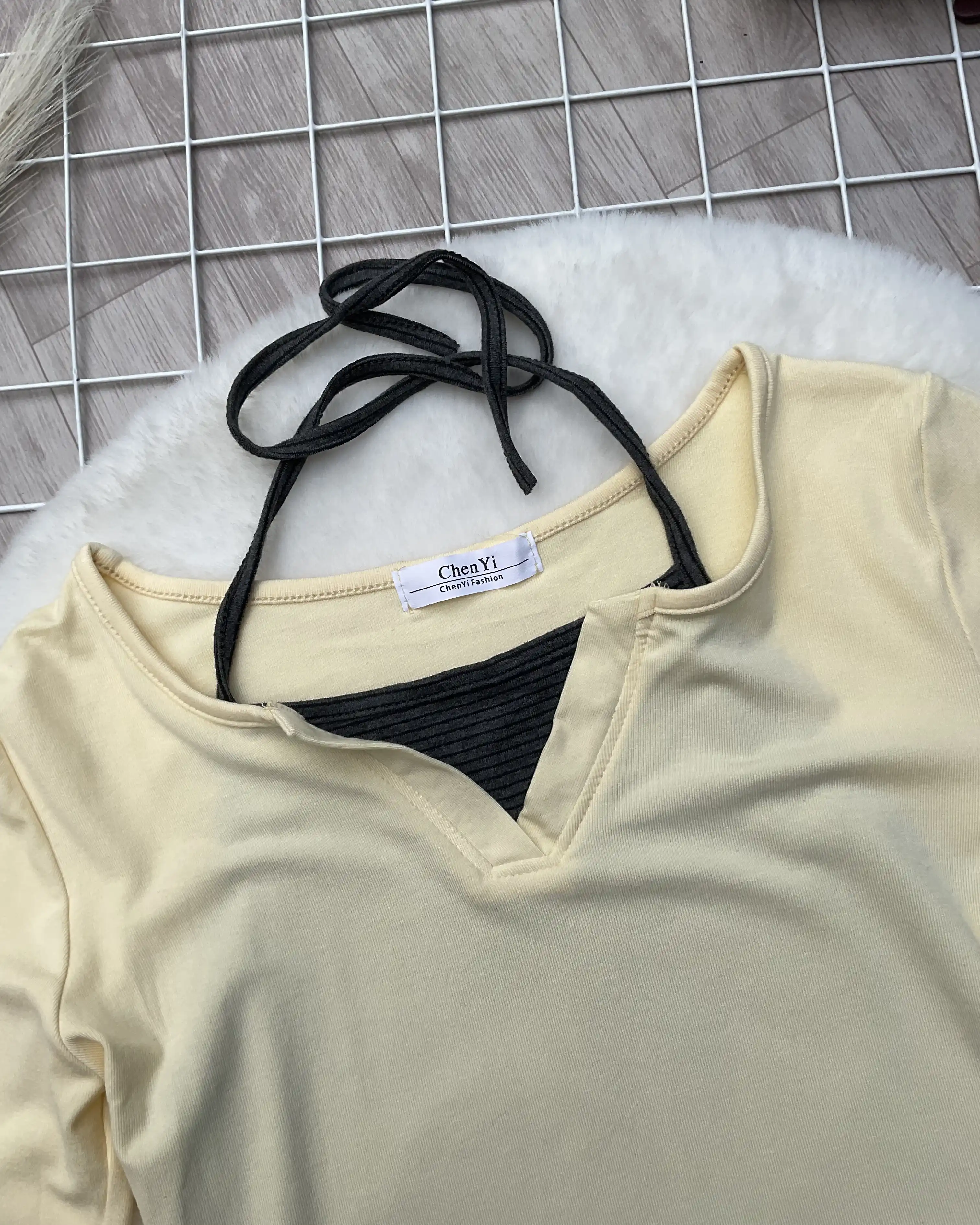 Product image of Halter Henley Layered Stripe Top