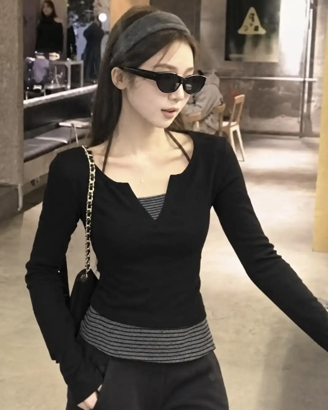 Product image of Halter Henley Layered Stripe Top