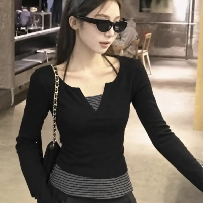 Halter Henley Layered Stripe Top