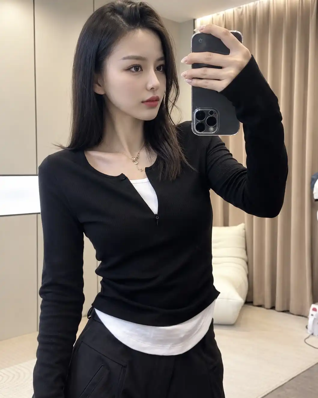 Product image of Zip Up Henley Layered Top