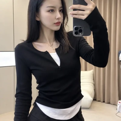 Zip Up Henley Layered Top
