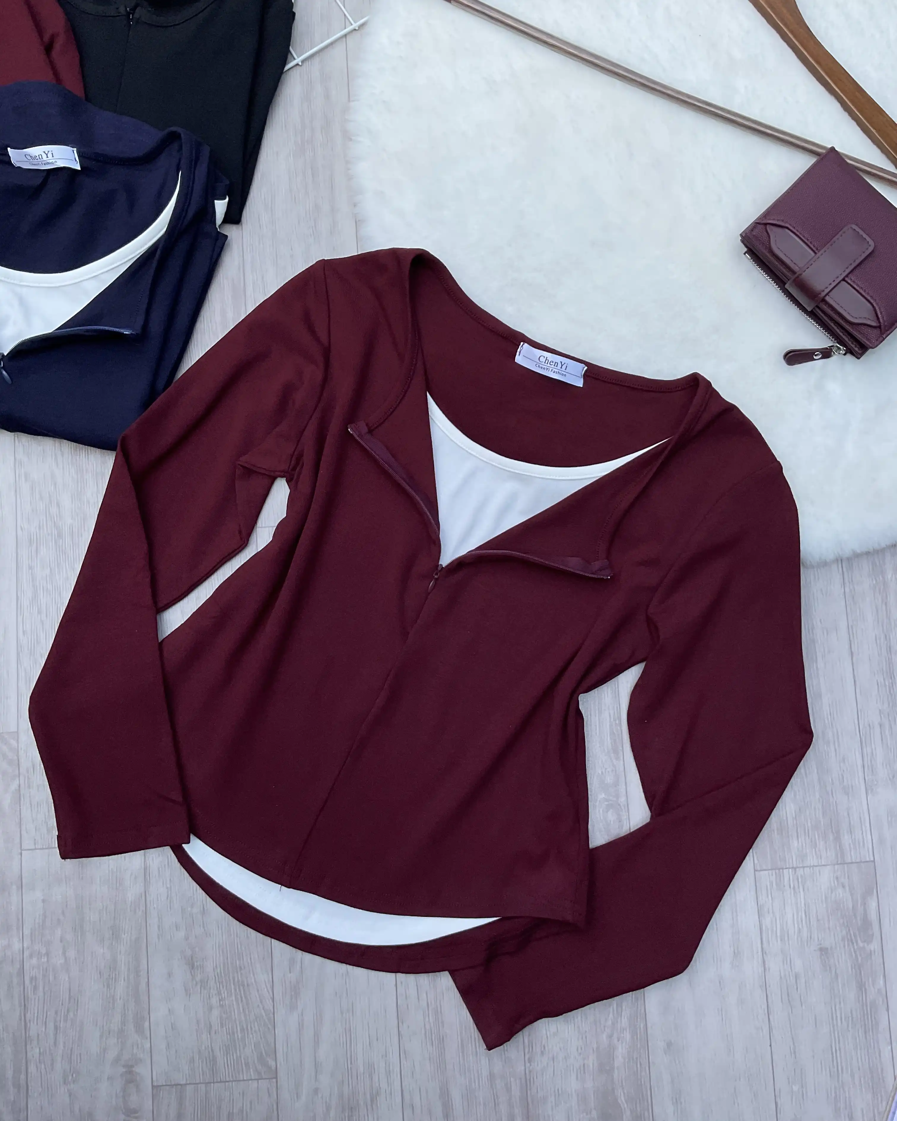 Product image of Zip Up Henley Layered Top