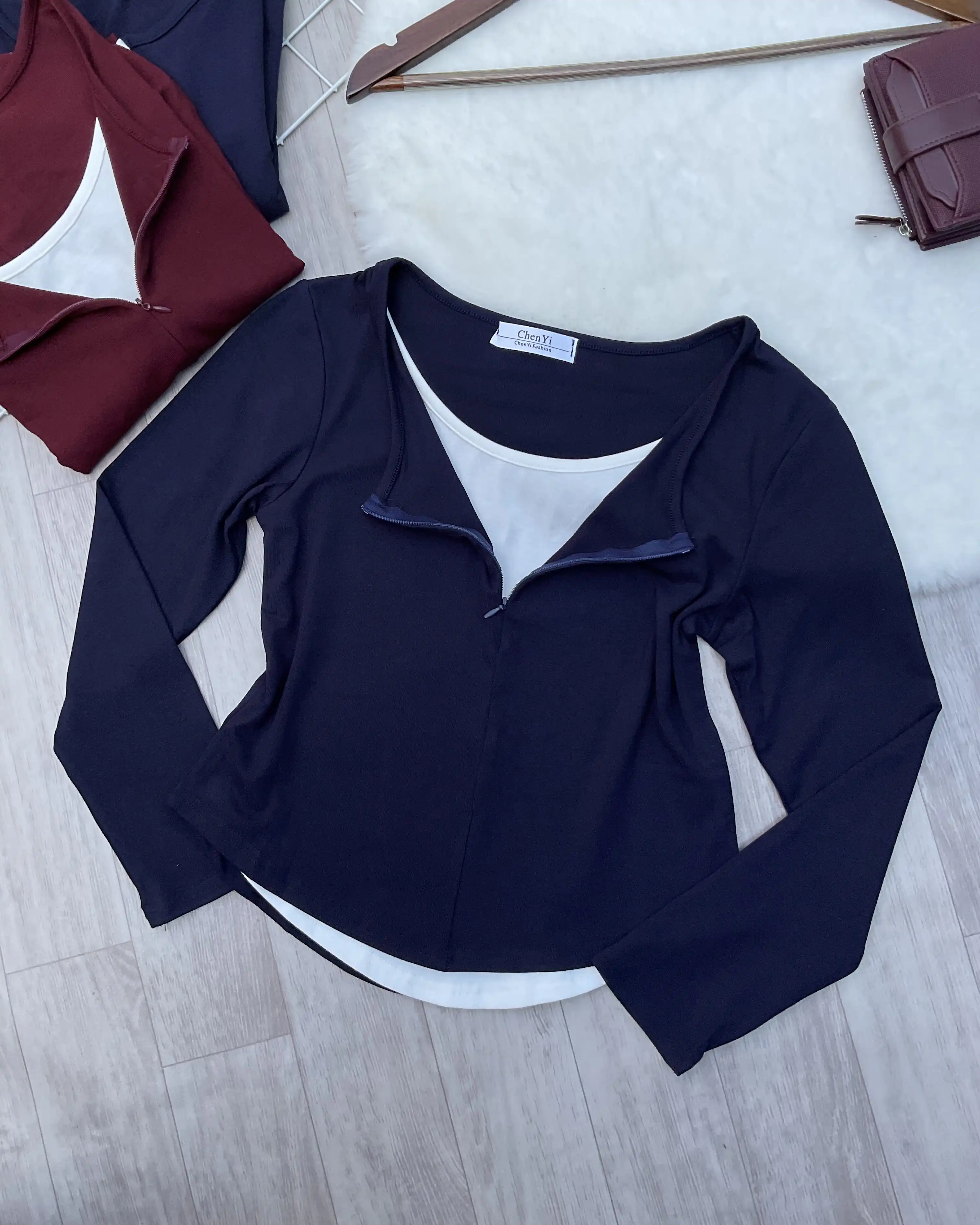 Product image of Zip Up Henley Layered Top