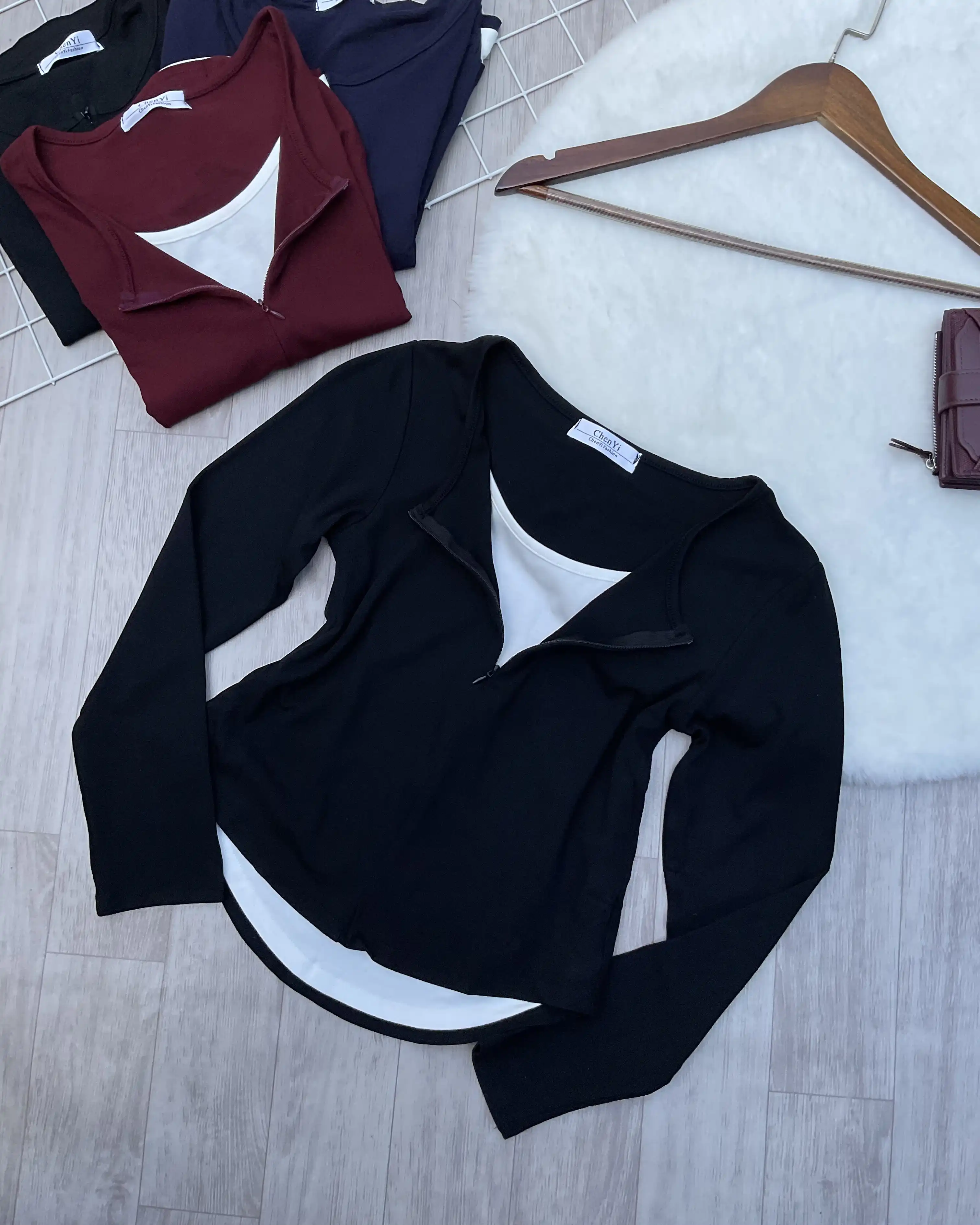 Product image of Zip Up Henley Layered Top