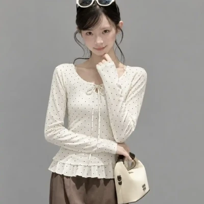 Dainty Dot Ruffle Tie-Front Top