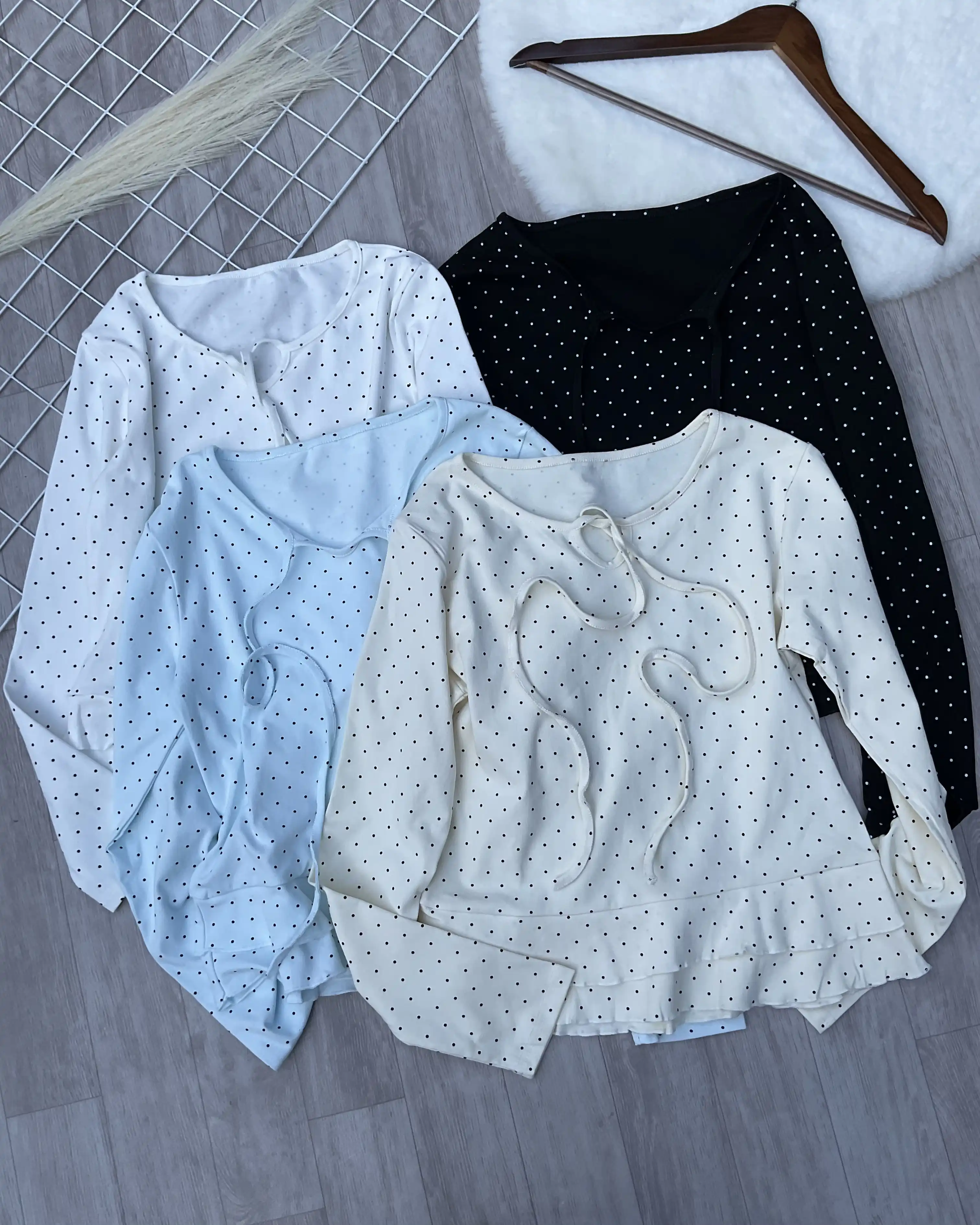 Product image of Dainty Dot Ruffle Tie-Front Top