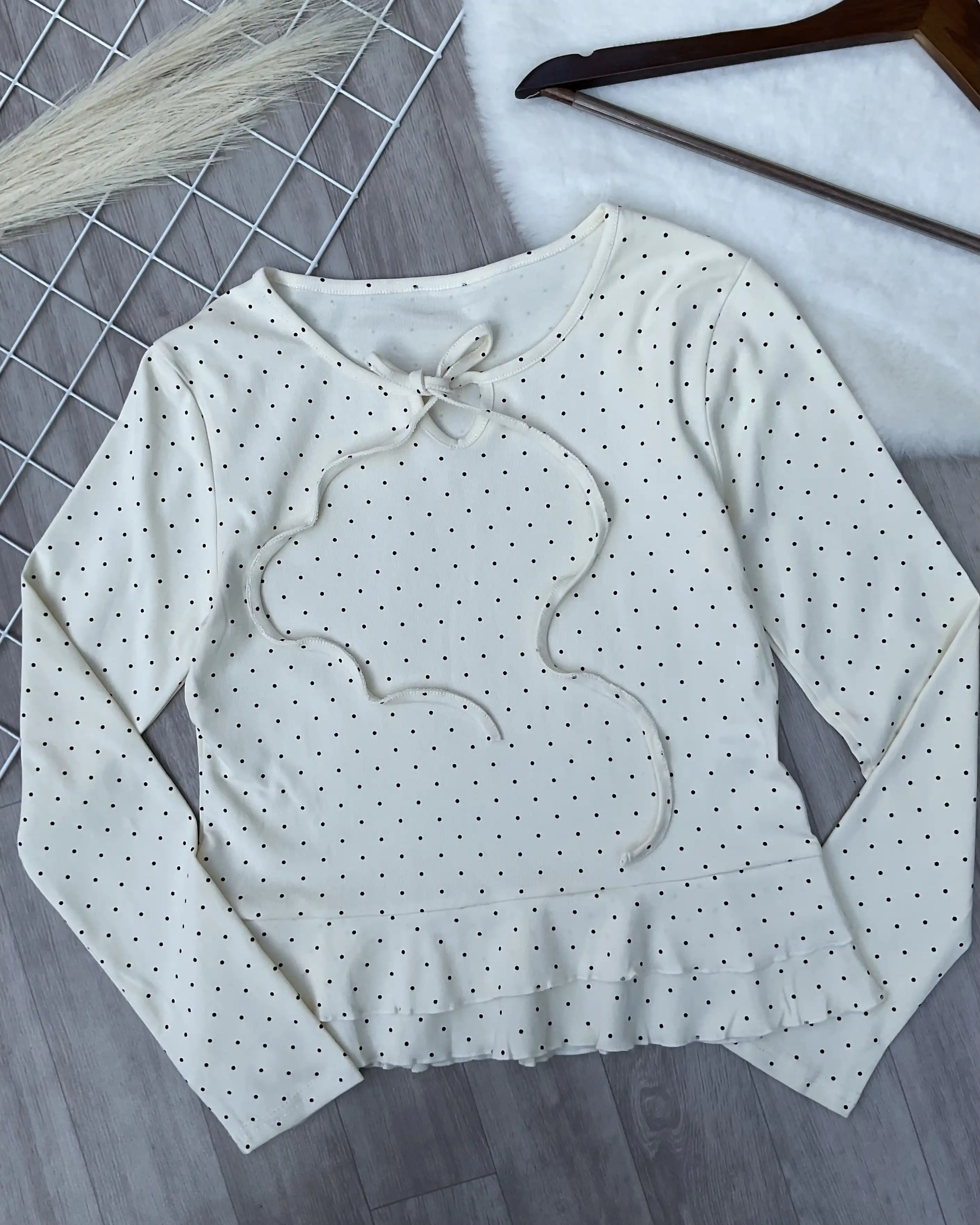 Product image of Dainty Dot Ruffle Tie-Front Top