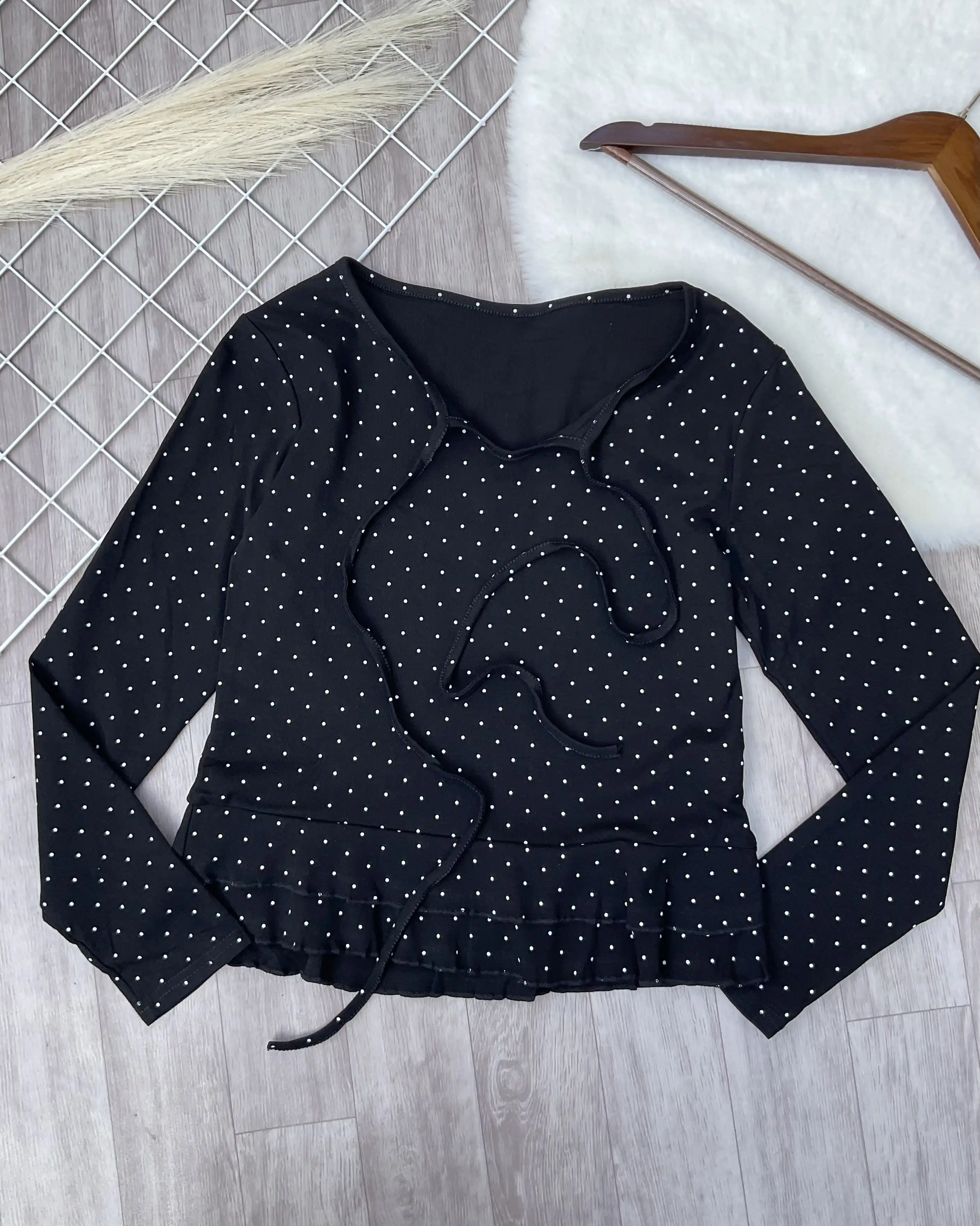 Product image of Dainty Dot Ruffle Tie-Front Top